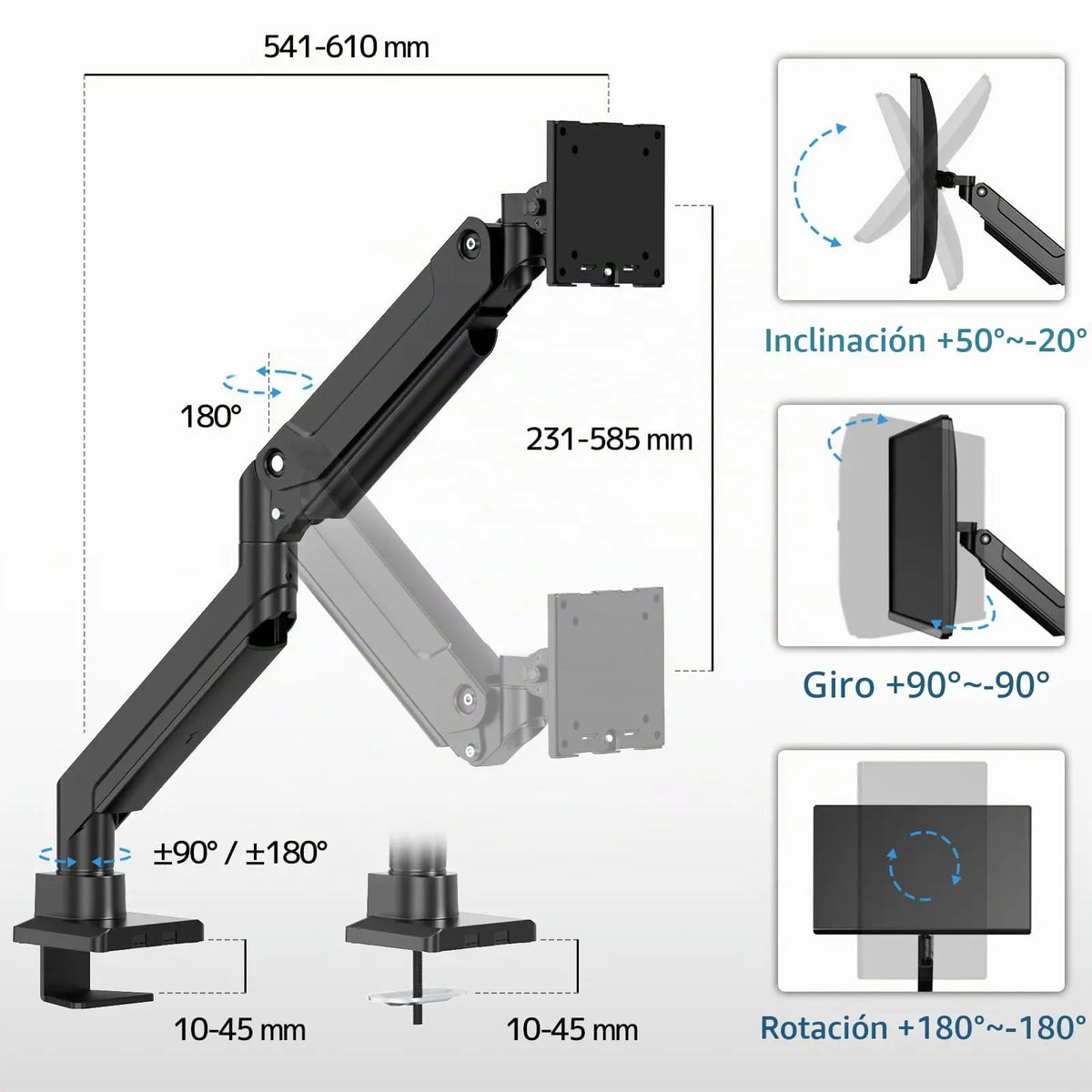 PUTORSEN Soporte para Monitor de 17 a 49 Pulgadas, soporte de aluminio para pantallas planas o curvas, admite hasta 20 kg, compatible con VESA 75 × 75/100 × 100 mm PUTORSEN