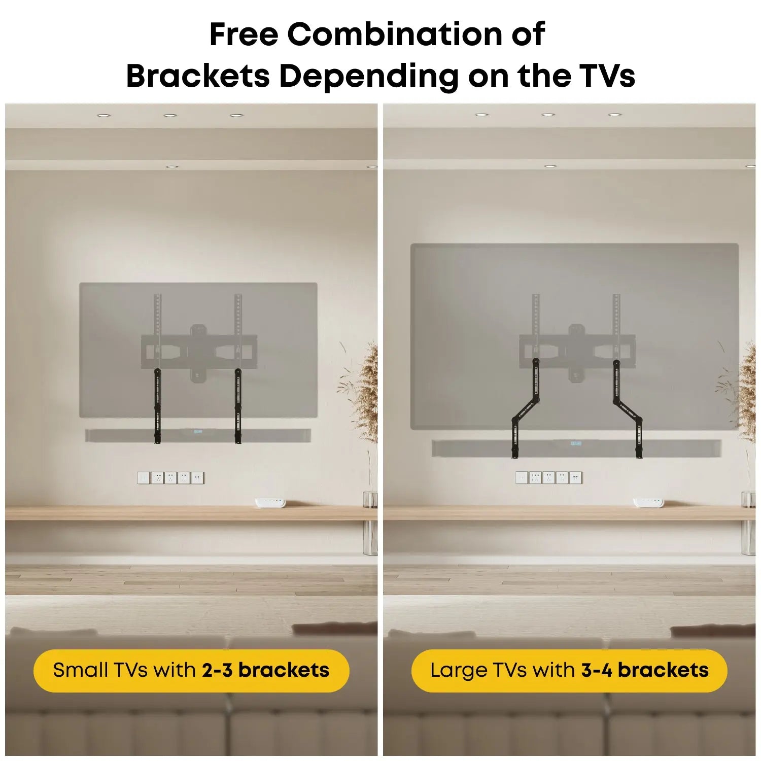 PUTORSEN Soundbar Mount Bracket for Mounting Under or Above TV, Fits Most Sound Bars Up to 33 Lbs, for Max 90'' TV, with 3 Extension Arms and 1 L-Brackets PUTORSEN