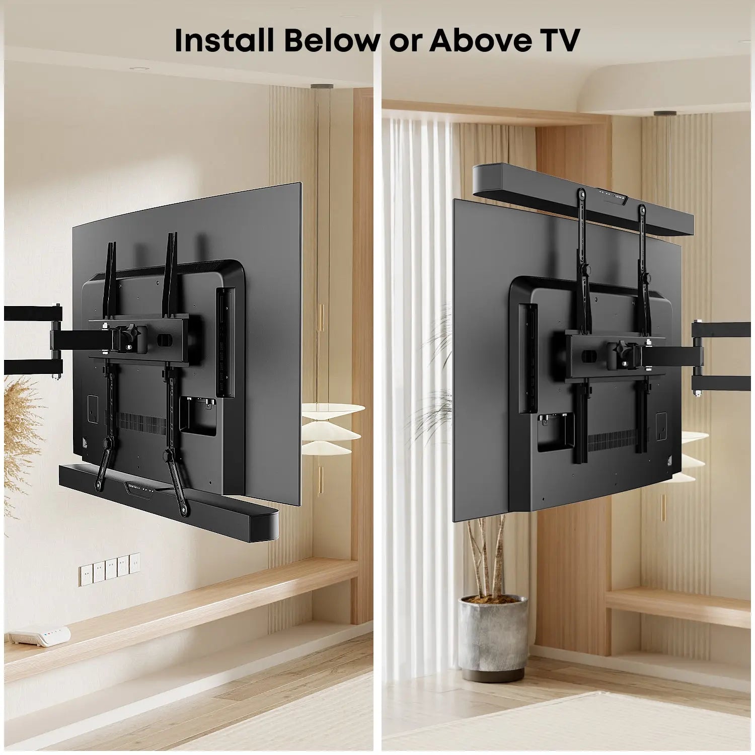 PUTORSEN Soundbar Mount Bracket for Mounting Under or Above TV, Fits Most Sound Bars Up to 33 Lbs, for Max 90'' TV, with 3 Extension Arms and 1 L-Brackets PUTORSEN