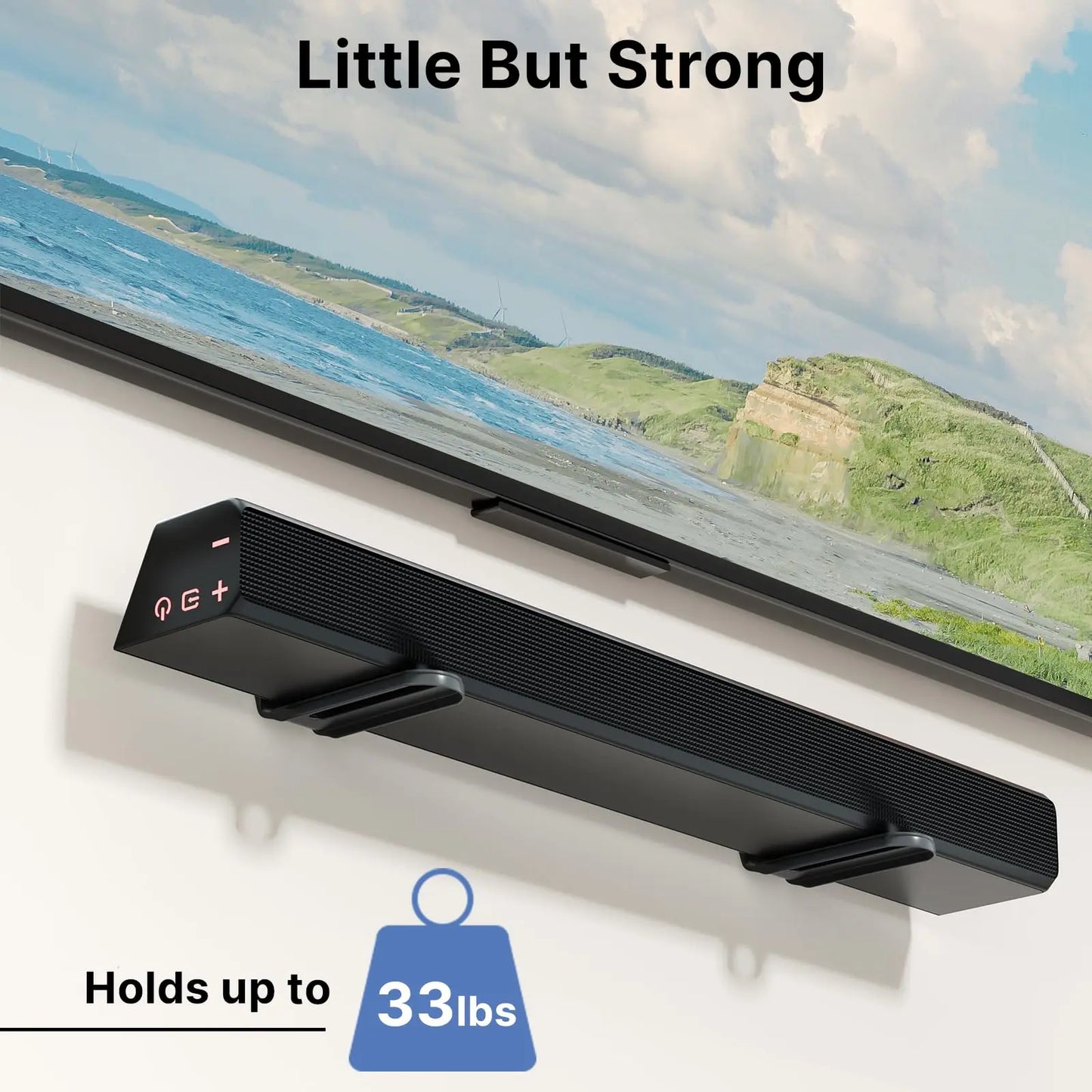 PUTORSEN Soundbar Wall Mount Bracket Universal, Dual Shelf With Anti-Skid Pad & Adhesive, Mounting Bracket Under TV for Soundbars With or Without Holes, Up to 33lbs, Black PUTORSEN