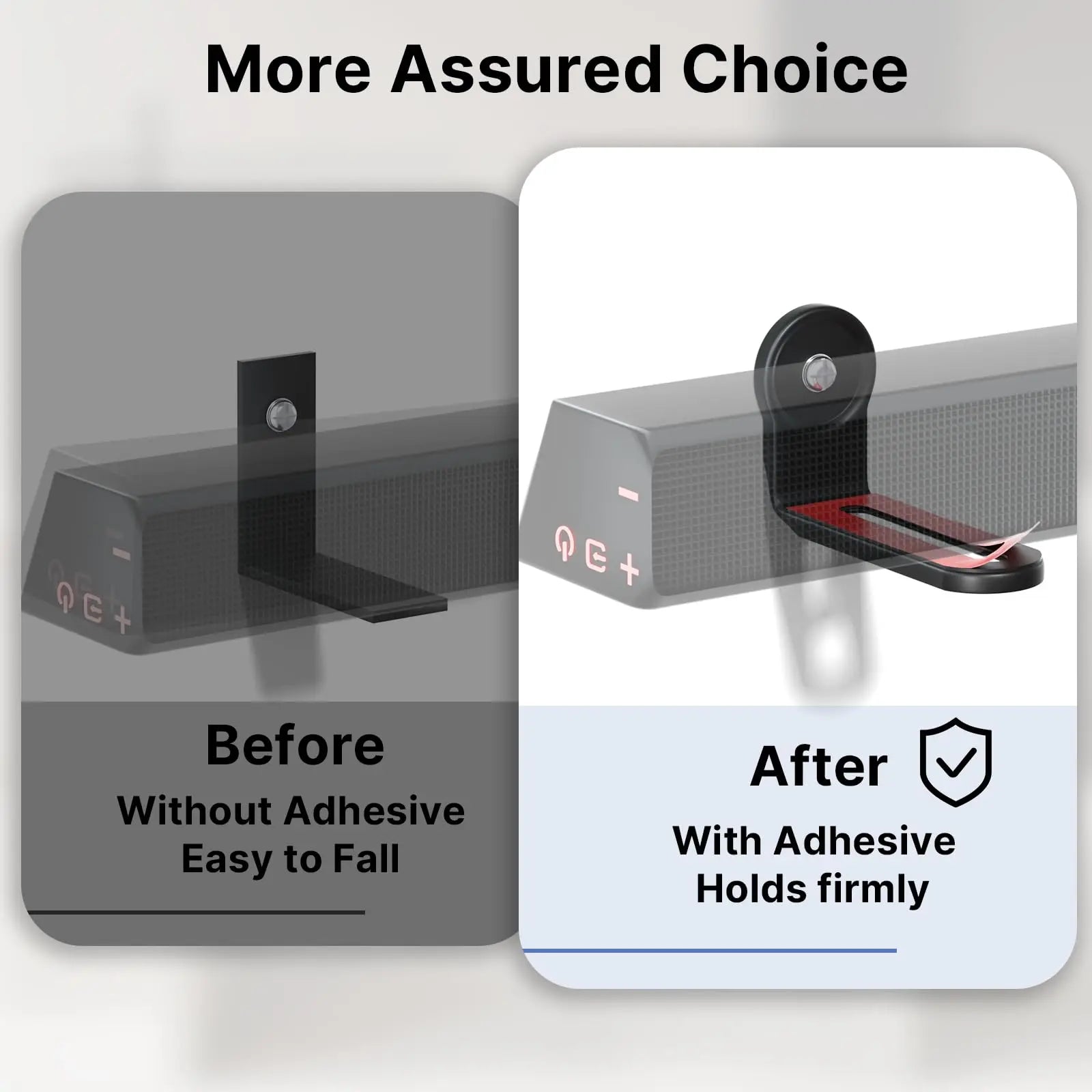 PUTORSEN Soundbar Wall Mount Bracket Universal, Dual Shelf With Anti-Skid Pad & Adhesive, Mounting Bracket Under TV for Soundbars With or Without Holes, Up to 33lbs, Black PUTORSEN