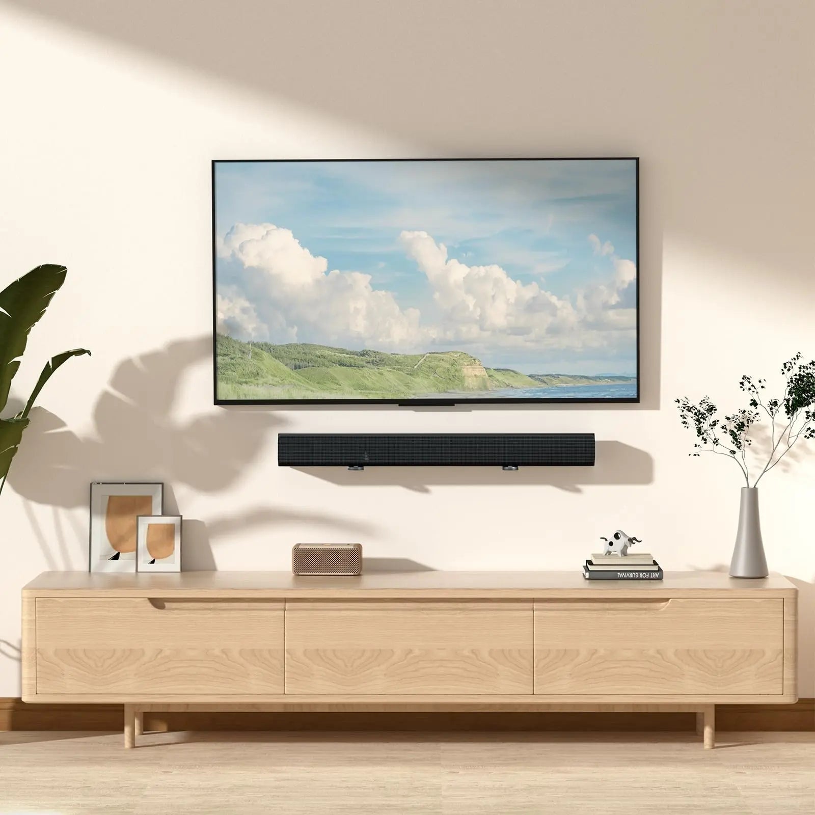 PUTORSEN Soundbar Wall Mount Bracket Universal, Dual Shelf With Anti-Skid Pad & Adhesive, Mounting Bracket Under TV for Soundbars With or Without Holes, Up to 33lbs, Black PUTORSEN