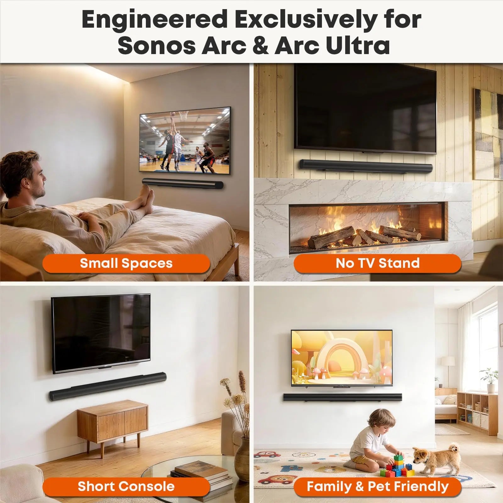 PUTORSEN Soundbar Wall Mount for Sonos Arc Ultra and Sonos Arc, Sound Bar Mounts Under TV,Weight Capacity 22 LBS PUTORSEN