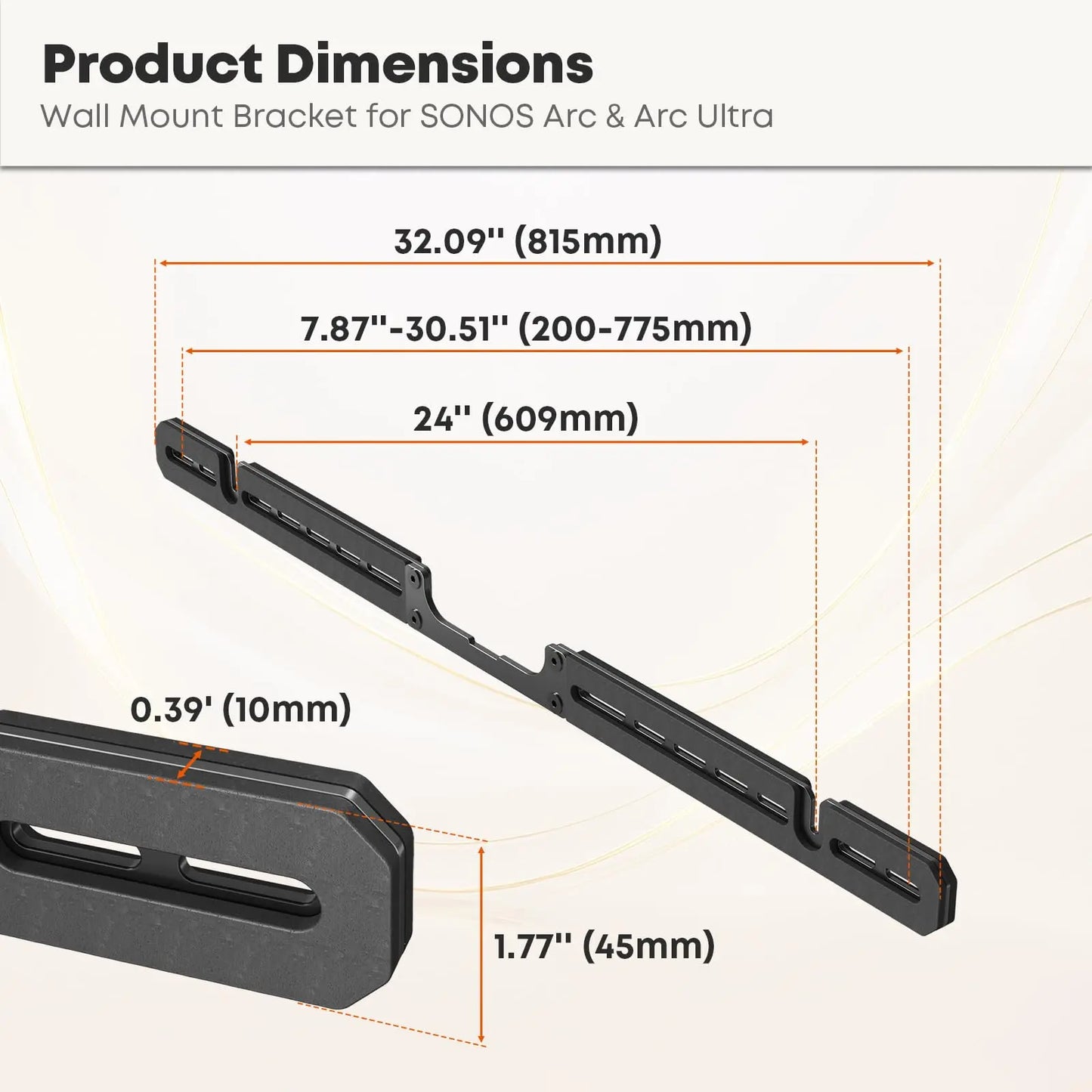 PUTORSEN Soundbar Wall Mount for Sonos Arc Ultra and Sonos Arc, Sound Bar Mounts Under TV,Weight Capacity 22 LBS PUTORSEN