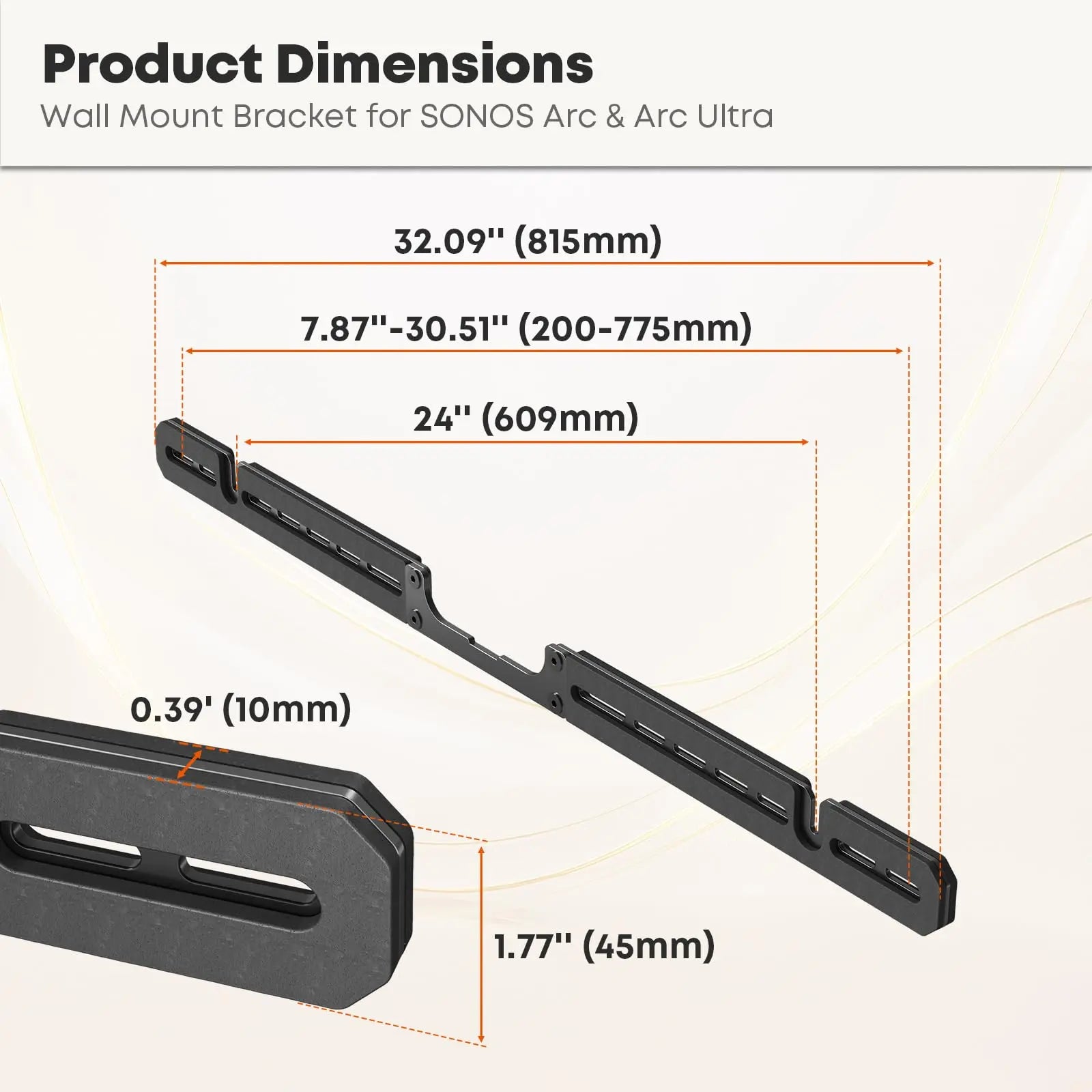 PUTORSEN Soundbar Wall Mount for Sonos Arc Ultra and Sonos Arc, Sound Bar Mounts Under TV,Weight Capacity 22 LBS PUTORSEN