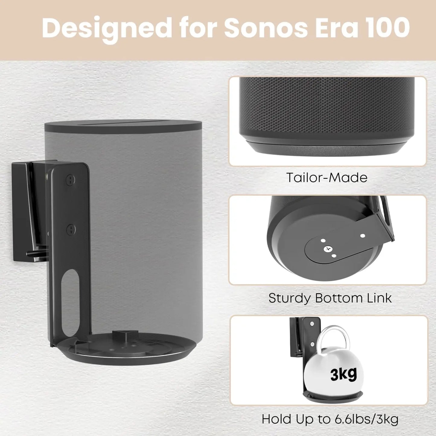PUTORSEN Speaker Wall Mount for Sonos Era 100,Tilt & Swivel Speaker Shelf Bracket for Better Audio Enjoyment,Cable Management,Hold up to 6.6lbs PUTORSEN