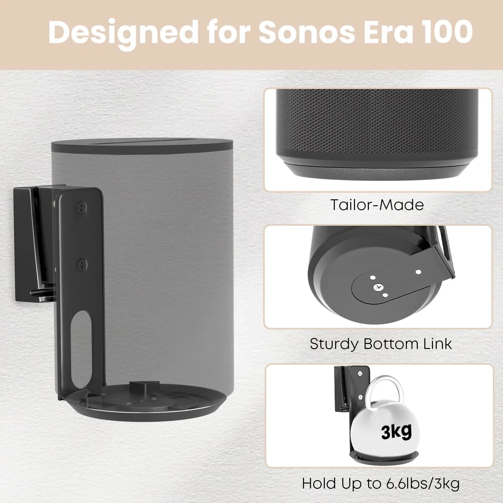PUTORSEN Speaker Wall Mount for Sonos Era 100,Tilt & Swivel Speaker Shelf Bracket for Better Audio Enjoyment,Cable Management,Hold up to 6.6lbs PUTORSEN