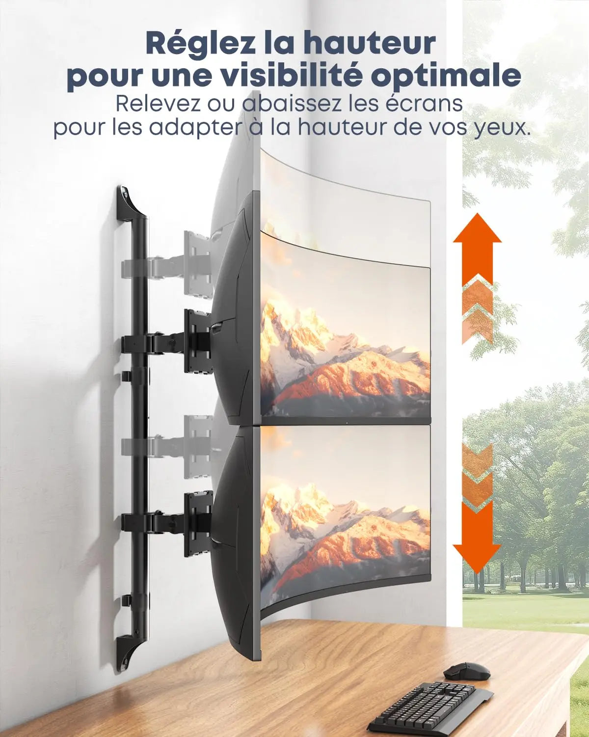 PUTORSEN Support Mural Double Écran pour 17 à 49 Pouces (Plats ou Incurvés), 20 kg par Bras, Réglable en Hauteur, VESA 75x75/100x100 mm, Noir PUTORSEN