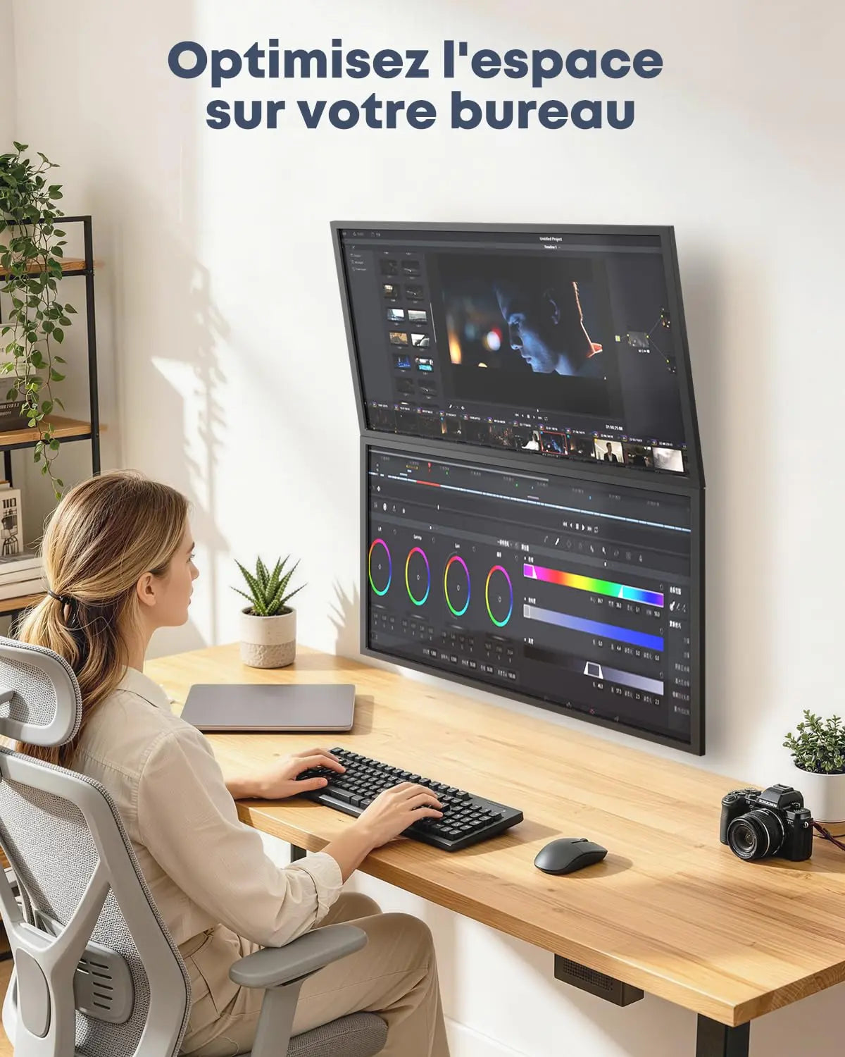 PUTORSEN Support Mural Double Écran pour 17 à 49 Pouces (Plats ou Incurvés), 20 kg par Bras, Réglable en Hauteur, VESA 75x75/100x100 mm, Noir PUTORSEN