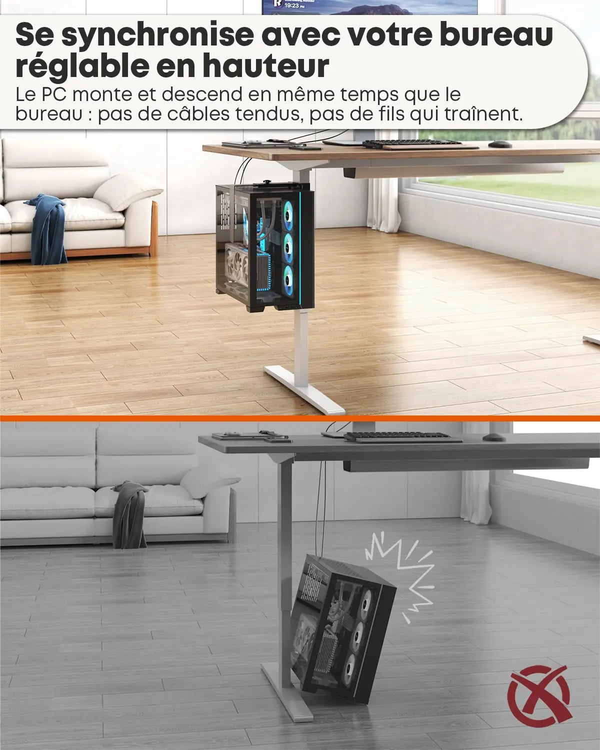 PUTORSEN Support PC sous Bureau 80×50 mm, Charge maximale 20 kg, Sans Perçage, acier robuste, compatible 145–250 mm, bonne ventilation, bureaux réglables PUTORSEN