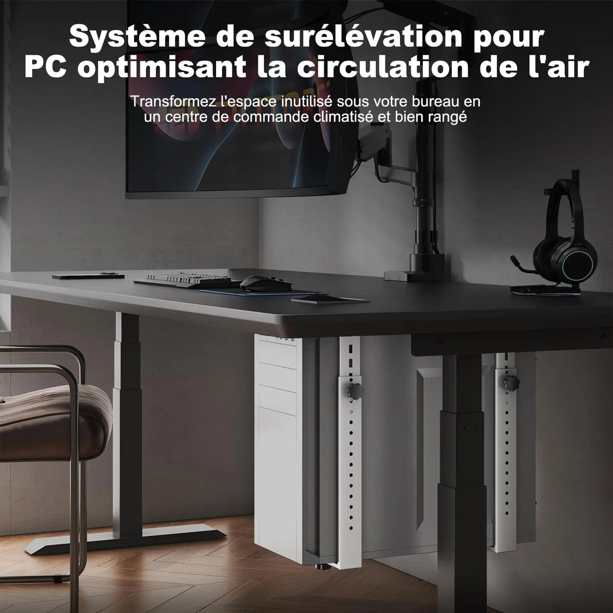 PUTORSEN Support PC sous Bureau, Charge maximale 35 kg, Blanc, réglable en hauteur et largeur, bonne ventilation, montage facile avec notice PUTORSEN