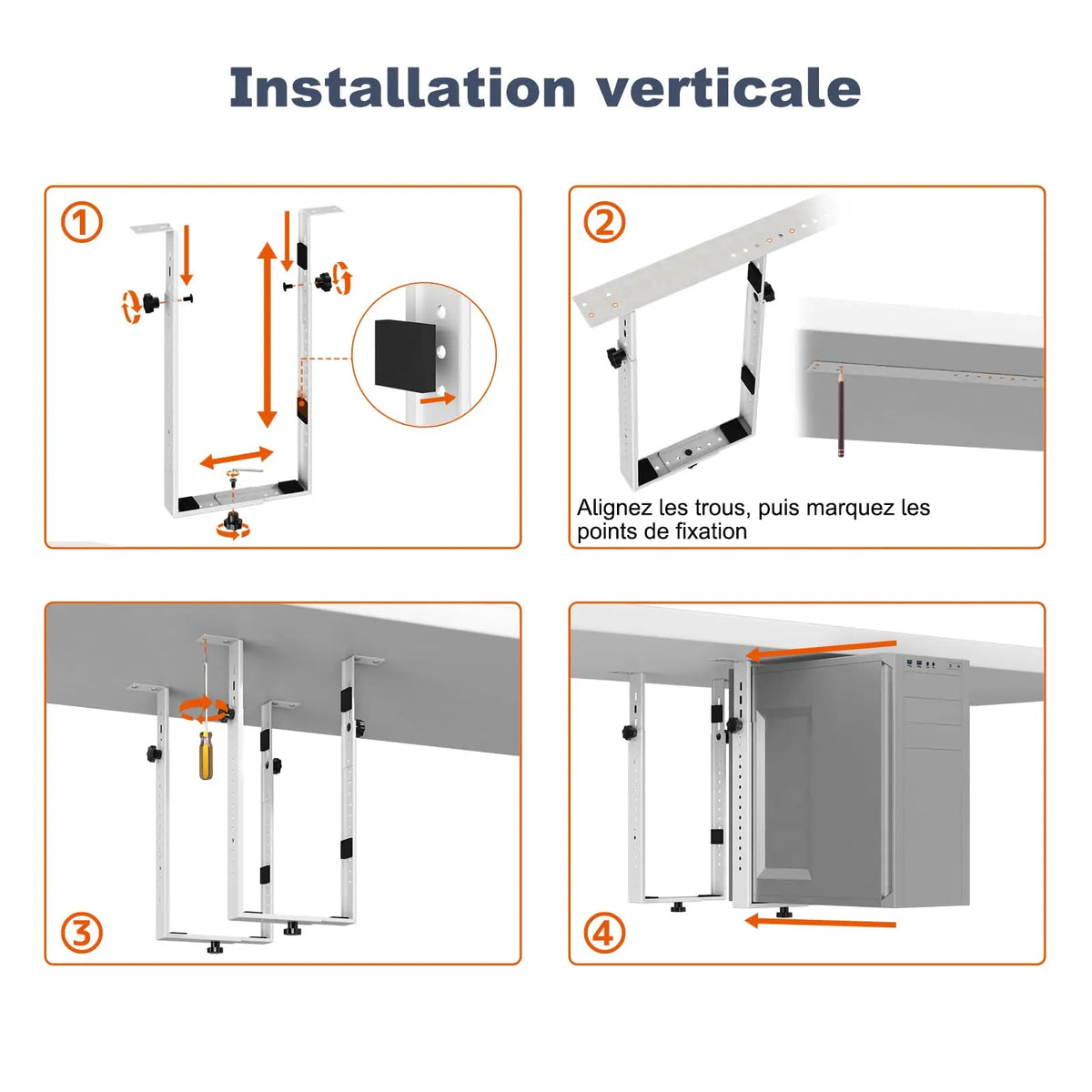PUTORSEN Support PC sous Bureau, Charge maximale 35 kg, Blanc, réglable en hauteur et largeur, bonne ventilation, montage facile avec notice PUTORSEN