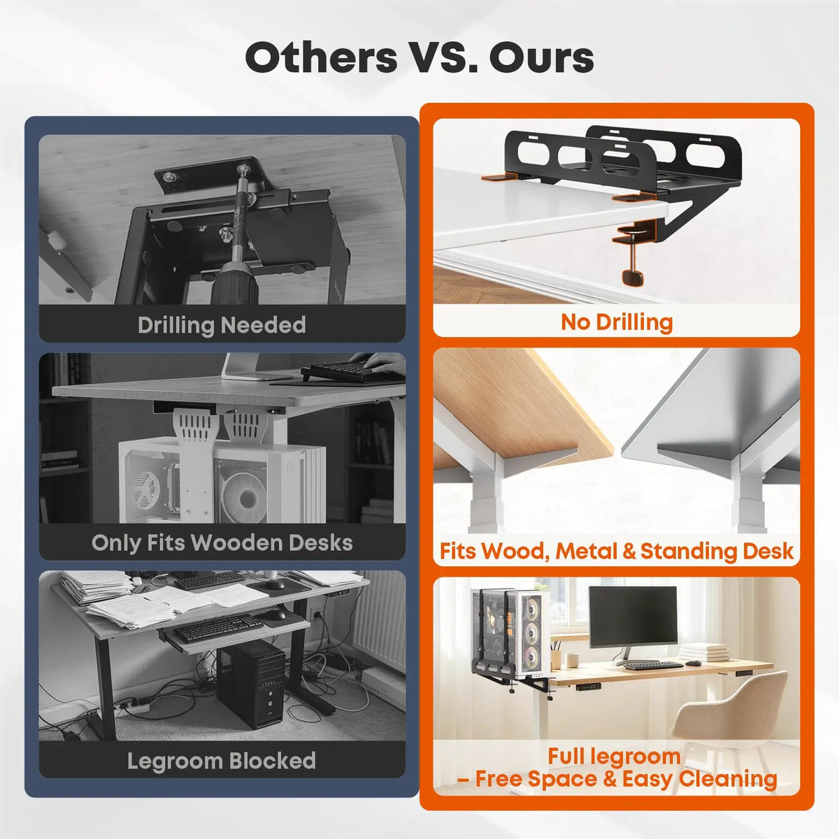 PUTORSEN Support de bureau pour PC robuste, charge maximale 30 kg, extension de bureau à largeur réglable, gain de place, 2 sangles de sécurité et support mural PUTORSEN