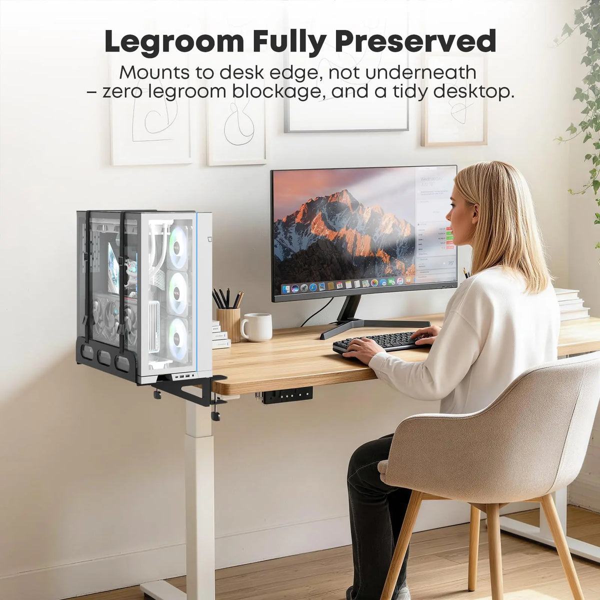 PUTORSEN Support de bureau pour PC robuste, charge maximale 30 kg, extension de bureau à largeur réglable, gain de place, 2 sangles de sécurité et support mural PUTORSEN