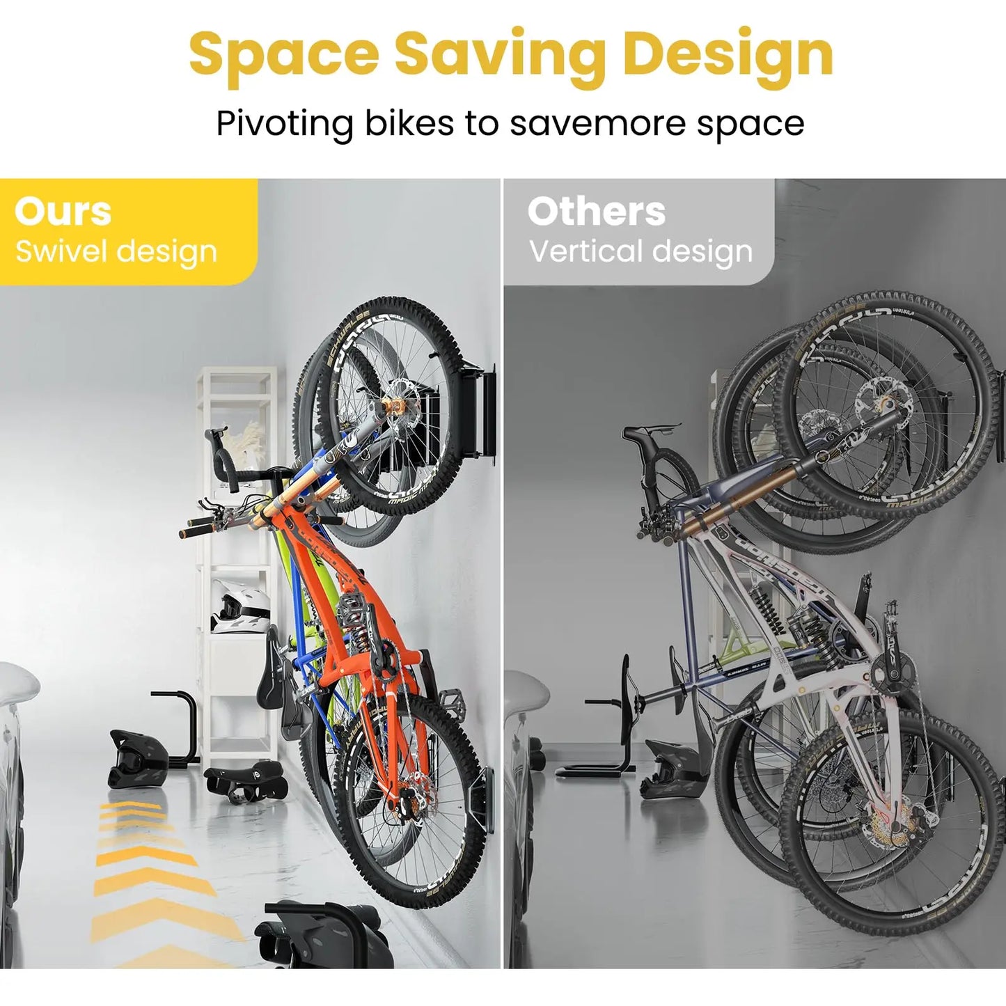 PUTORSEN Swivel Bike Wall Bracket - Vertical Wall Bike Wall Bracket for Garages and Indoor,Space Saving and Easy to Hang Wall Bike Bracket,Load Capacity 35kg（2 pcs.） PUTORSEN