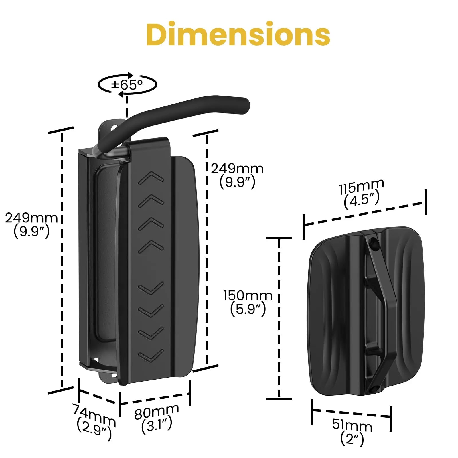 PUTORSEN Swivel Bike Wall Bracket - Vertical Wall Bike Wall Bracket for Garages and Indoor,Space Saving and Easy to Hang Wall Bike Bracket,Load Capacity 35kg（2 pcs.） PUTORSEN