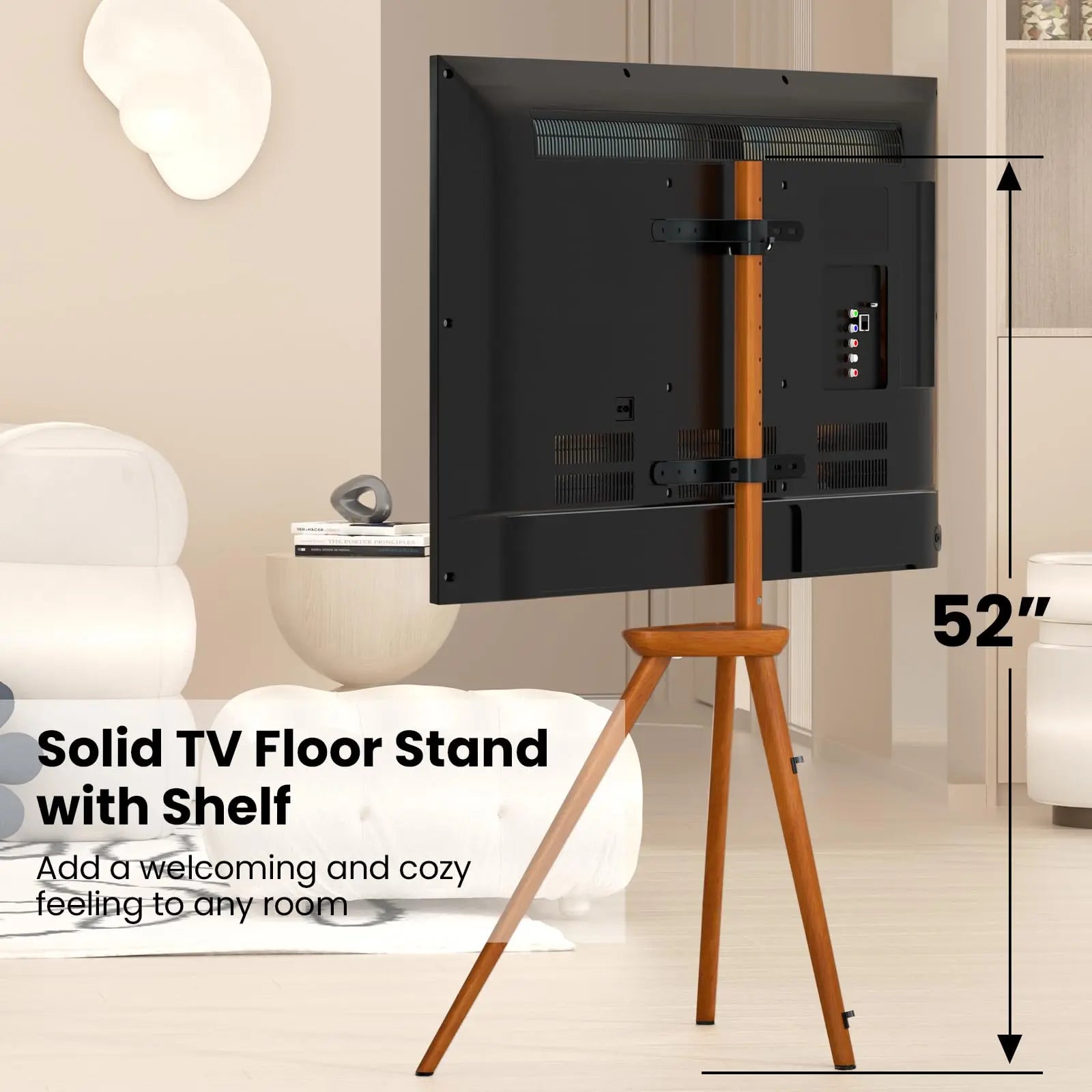 PUTORSEN TV stand wood - Tripod TV stand height-adjustable for TV 45-65 inch up to 40 kg PUTORSEN