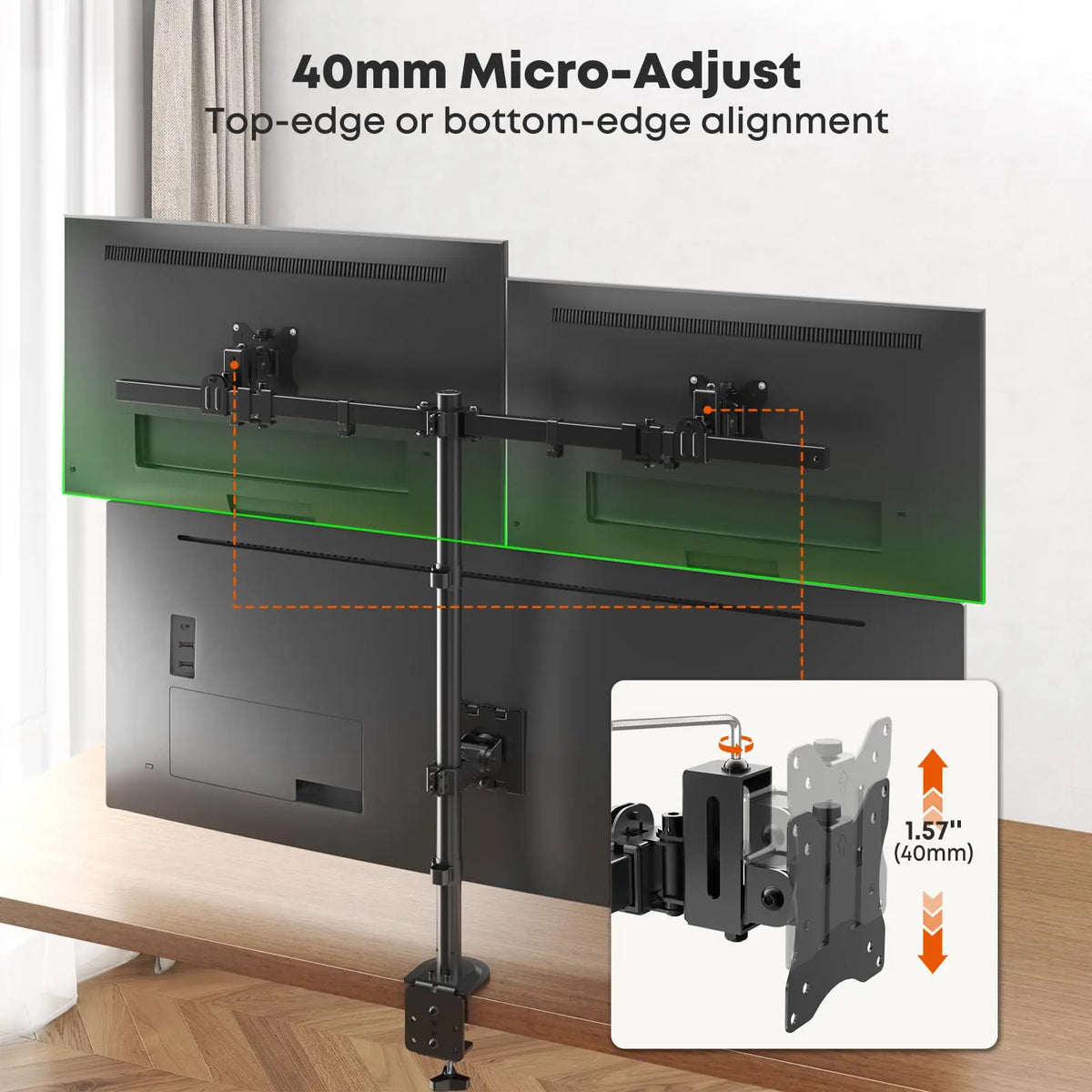 PUTORSEN Triple Monitor Mount for 49" Center Screen and 40" Side Screens, Supports up to 44 lbs, Slide-VESA Design, Low Wall Clearance, Full Motion, Clamp & Grommet Installation, VESA 75/100 mm PUTORSEN