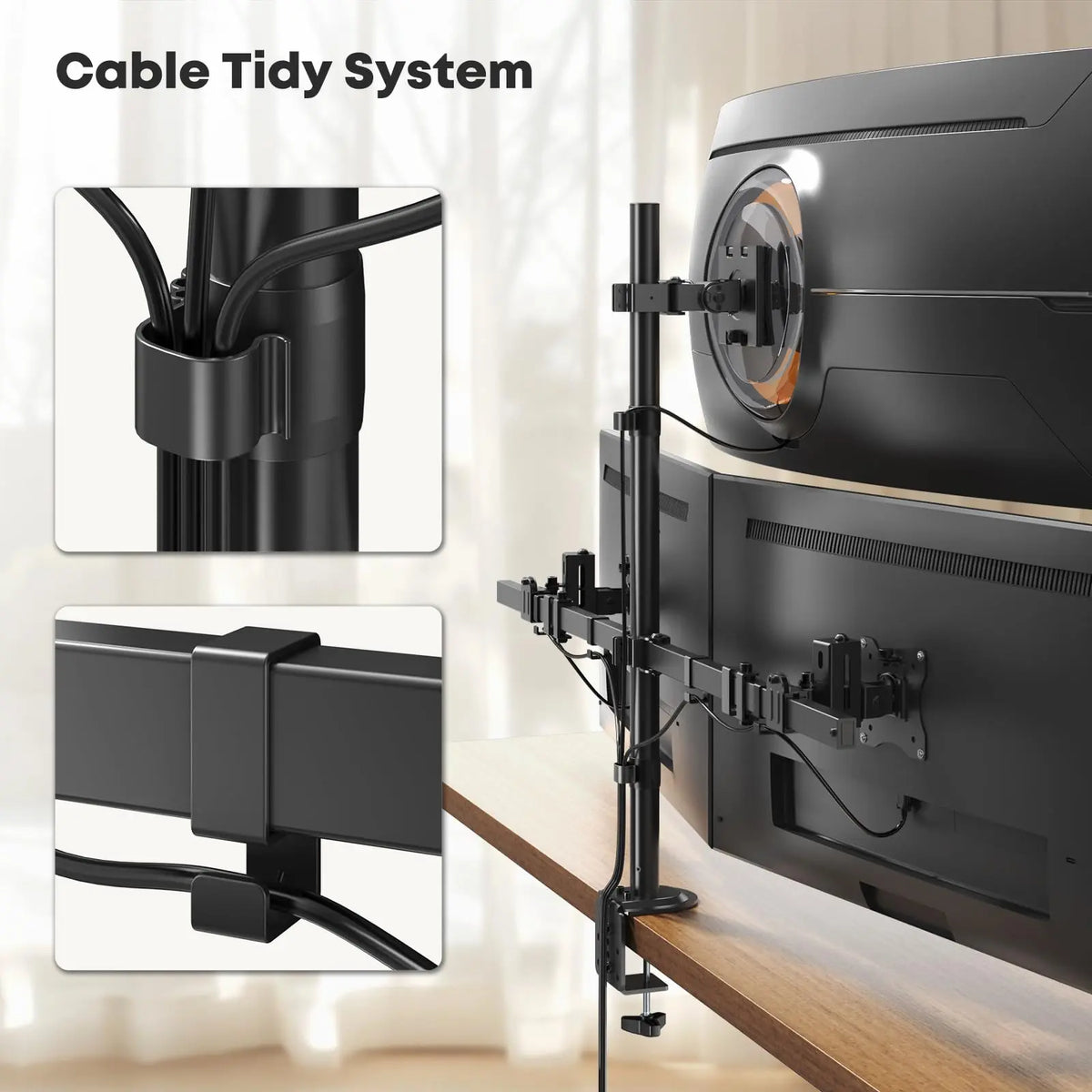 PUTORSEN Triple Monitor Mount for 49" Center Screen and 40" Side Screens, Supports up to 44 lbs, Slide-VESA Design, Low Wall Clearance, Full Motion, Clamp & Grommet Installation, VESA 75/100 mm PUTORSEN