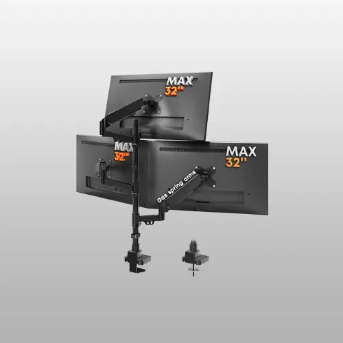 PUTORSEN Triple Monitor Mount for up to 32-inch Screens, 9kg Gas Spring Arm (Each), VESA 75×75/100×100 mm, Black PUTORSEN