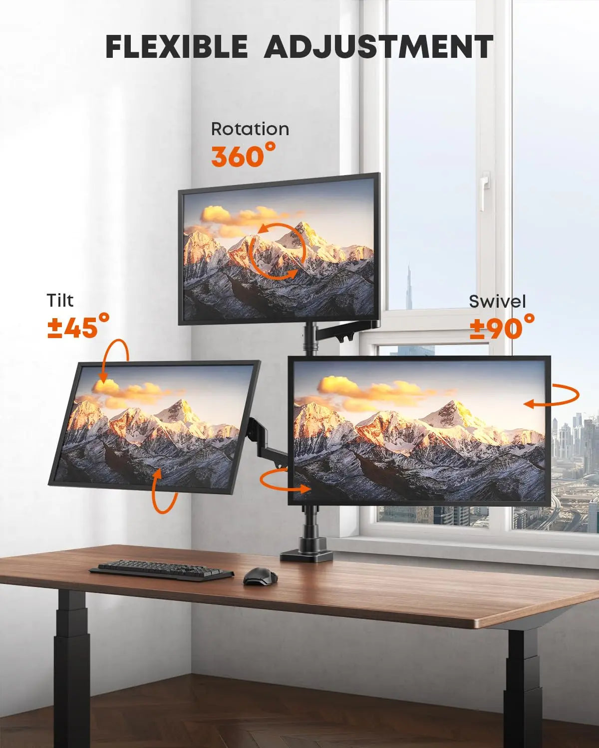 PUTORSEN Triple Monitor Mount for up to 32-inch Screens, 9kg Gas Spring Arm (Each), VESA 75×75/100×100 mm, Black PUTORSEN