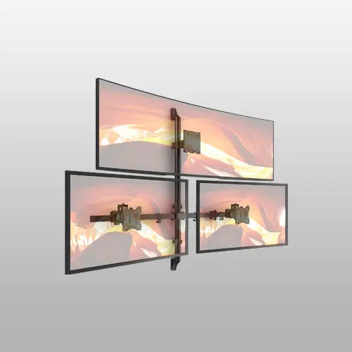 PUTORSEN Triple Monitor Wall Mount for Screens Up to 49", Total Load Capacity 44 lbs, Accommodates 49" Ultrawide Center Screen and Two 34" Side Displays, Side Arms Height Adjustable ±1.57", Built-in Cable Management, VESA 75/100mm, Black PUTORSEN