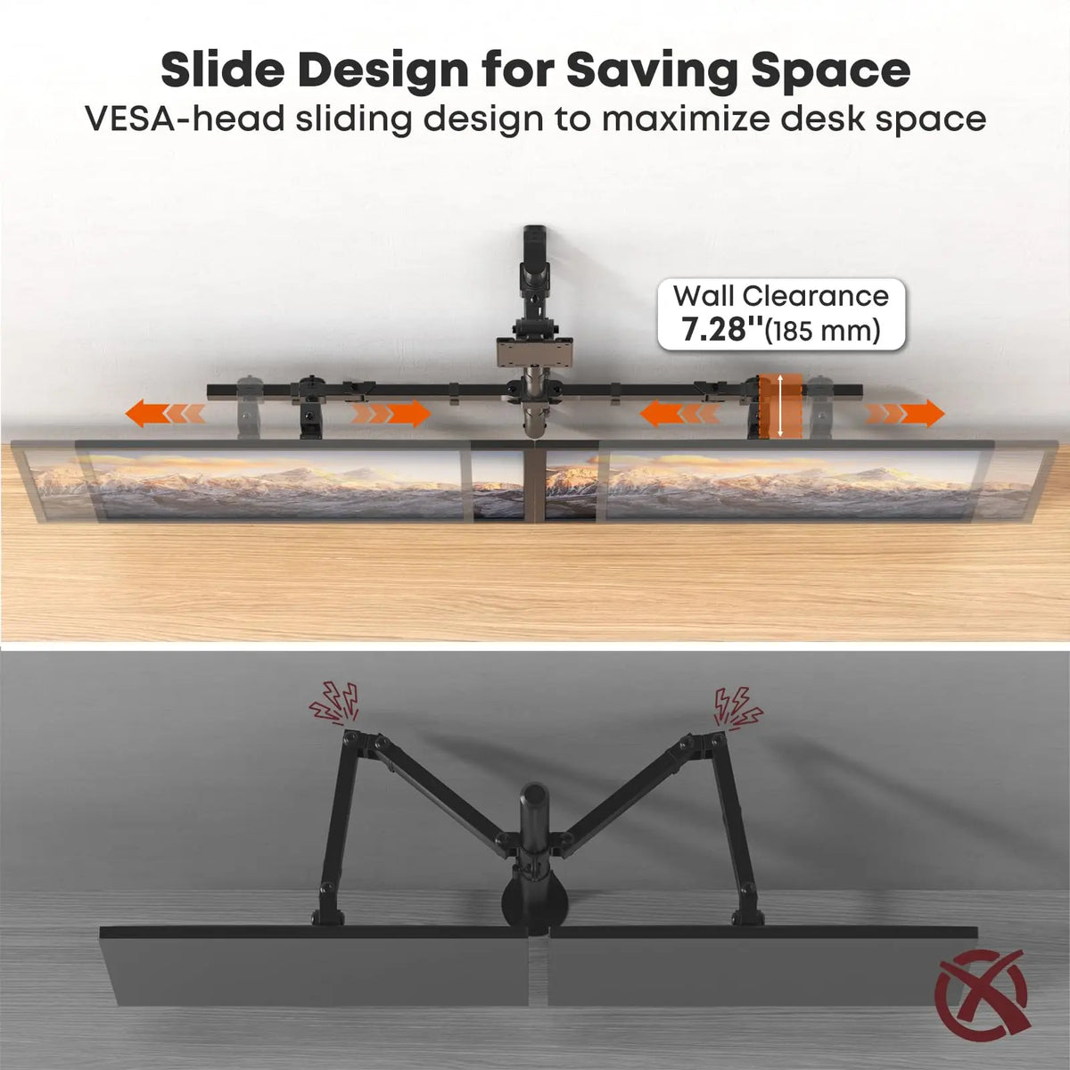PUTORSEN Triple Monitor Wall Mount for Screens Up to 49", Total Load Capacity 44 lbs, Accommodates 49" Ultrawide Center Screen and Two 34" Side Displays, Side Arms Height Adjustable ±1.57", Built-in Cable Management, VESA 75/100mm, Black PUTORSEN