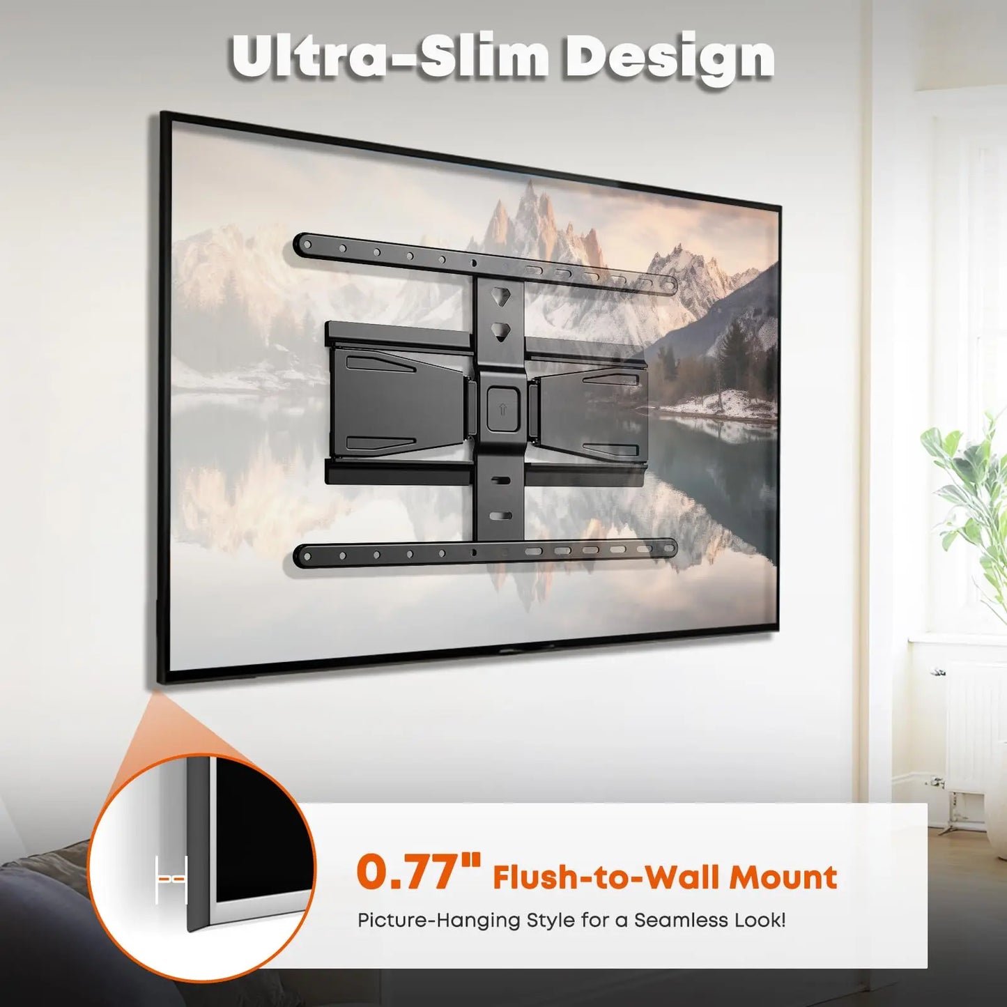 PUTORSEN Ultra-Slim TV Wall Mount for Most 43-90 Inch TVs, 0.77" Thin Low Profile Full Motion Bracket, Max VESA 600x400 mm, Holds up to 110lbs PUTORSEN