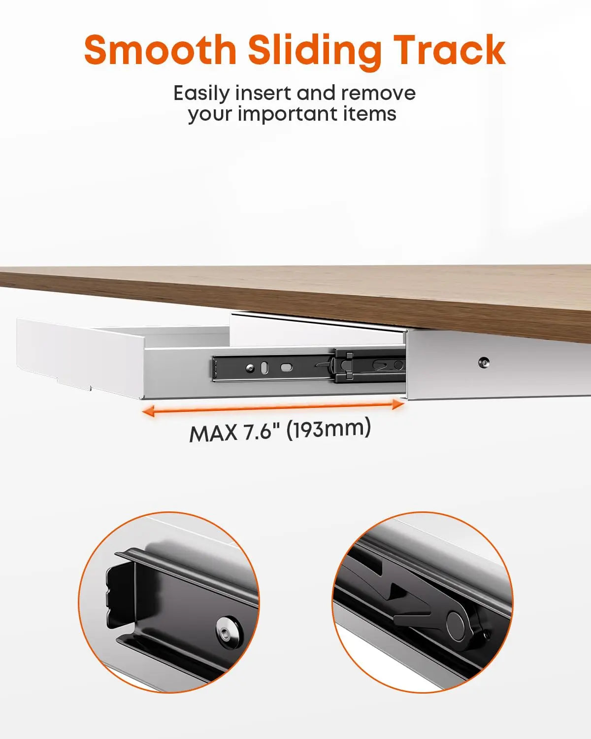 PUTORSEN Under Desk Drawer 14.8 Inch Wide, Smooth Sliding Storage Organizer for Standing Desk & Home Office, 17.6 lbs Max Load, Quiet Glide, White PUTORSEN
