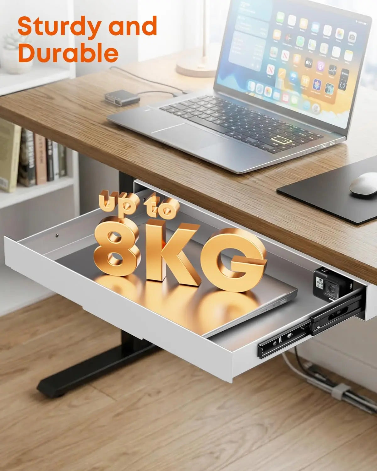 PUTORSEN Under Desk Drawer 14.8 Inch Wide, Smooth Sliding Storage Organizer for Standing Desk & Home Office, 17.6 lbs Max Load, Quiet Glide, White PUTORSEN