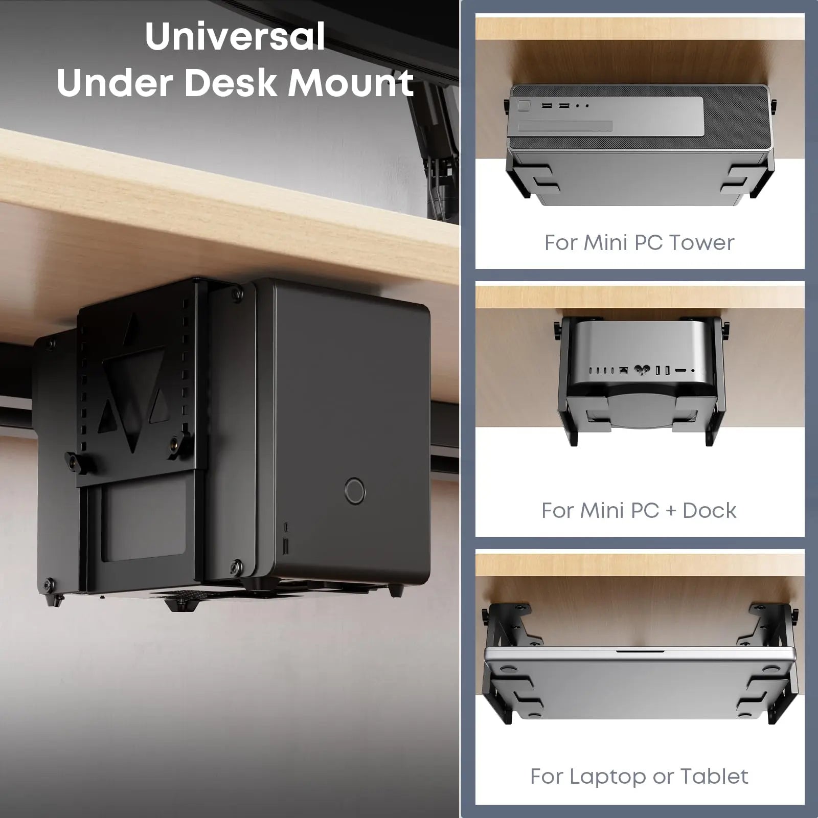 PUTORSEN Under Desk Mini PC Mount NAS Mount Bracket Holder, Height and Width Adjustable CPU Holder for Mac mini Desktop Computer, Mini PC, Small Form Factor Desktop Tower, Black PUTORSEN