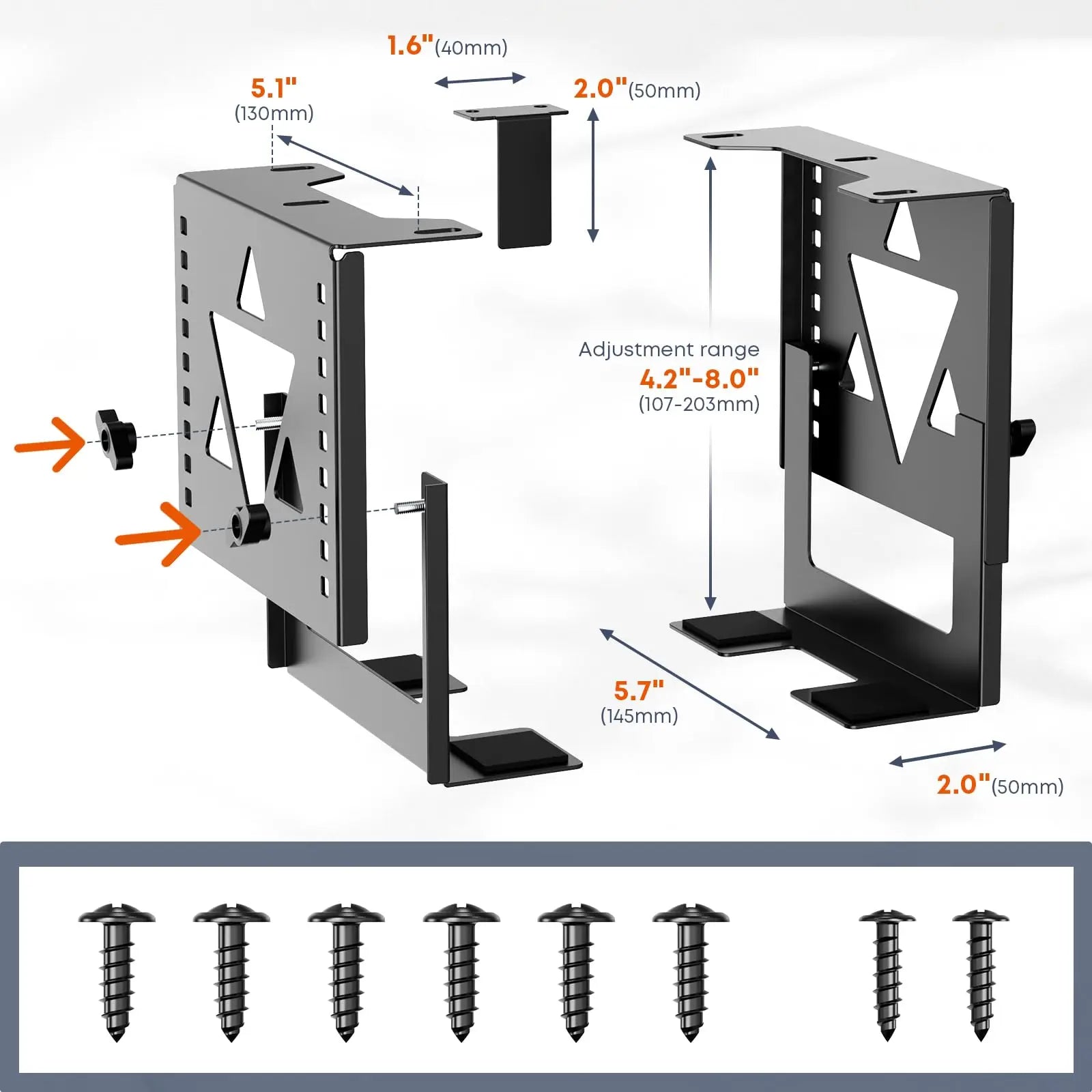 PUTORSEN Under Desk Mini PC Mount NAS Mount Bracket Holder, Height and Width Adjustable CPU Holder for Mac mini Desktop Computer, Mini PC, Small Form Factor Desktop Tower, Black PUTORSEN