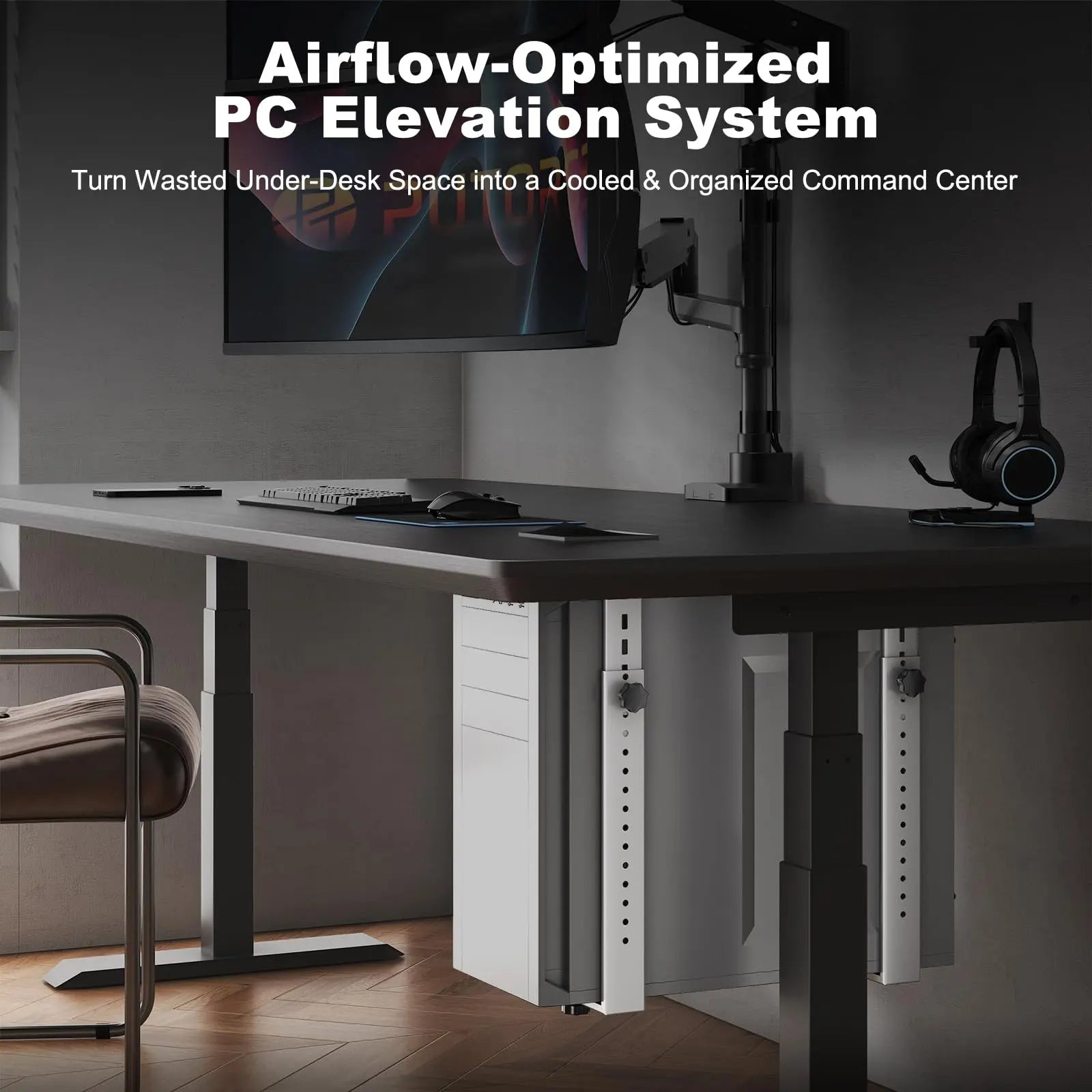PUTORSEN Under Desk PC Mount for Mid/Mini-Tower Cases - Vertical/Horizontal CPU Holder up to 77 lbs (White) PUTORSEN