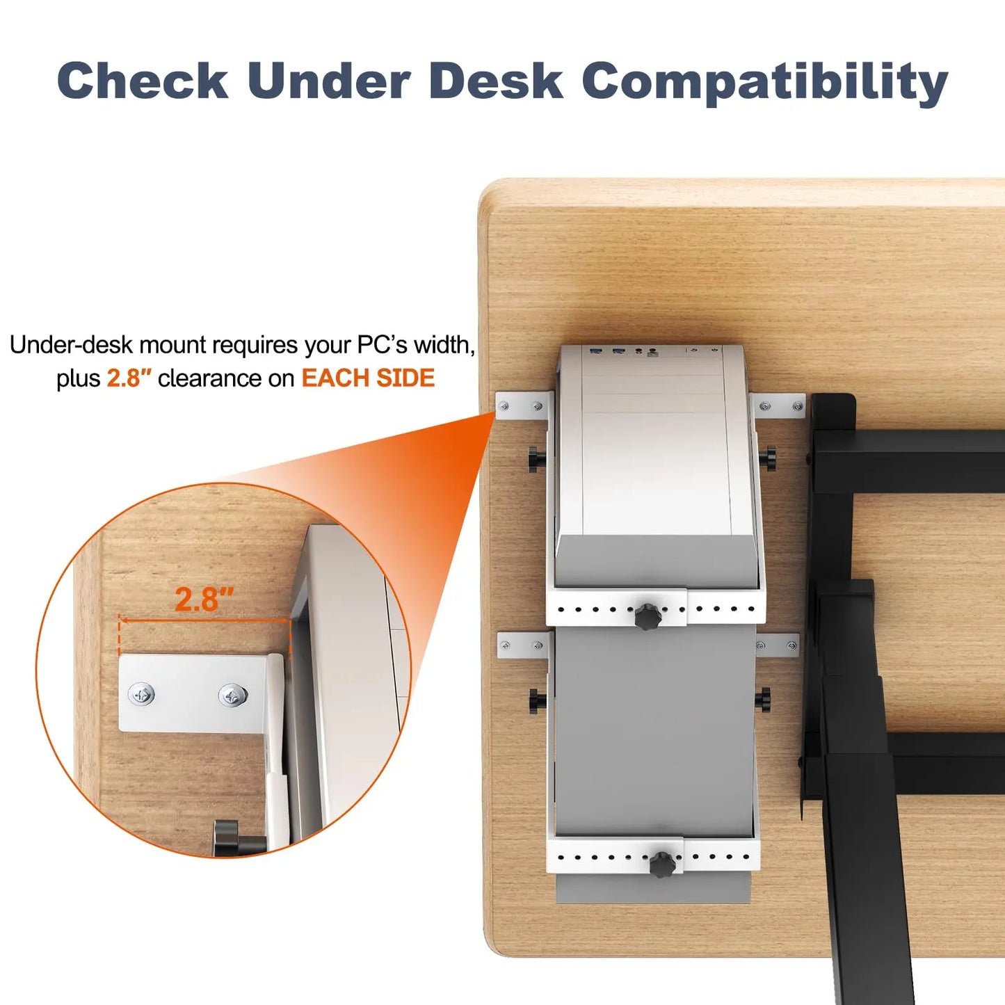 PUTORSEN Under Desk PC Mount for Mid/Mini-Tower Cases - Vertical/Horizontal CPU Holder up to 77 lbs (White) PUTORSEN
