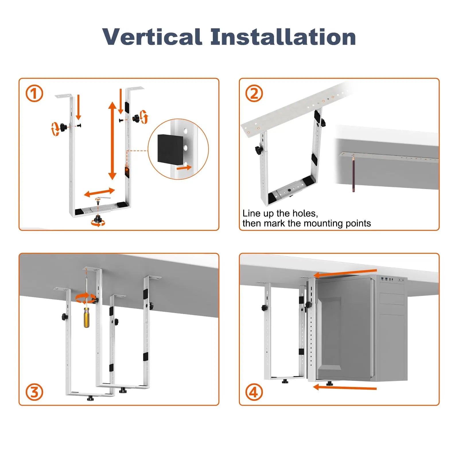 PUTORSEN Under Desk PC Mount for Mid/Mini-Tower Cases - Vertical/Horizontal CPU Holder up to 77 lbs (White) PUTORSEN