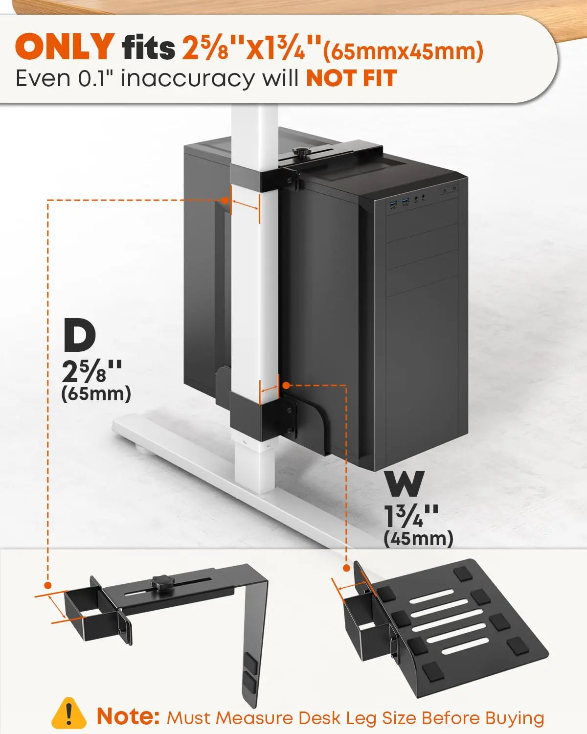 PUTORSEN Under Desk PC-Mount for Standing Desk, No Drill, Height Adjustable, Heavy Duty, with Non-Slip Pads, Max Load 44lbs, Black PUTORSEN