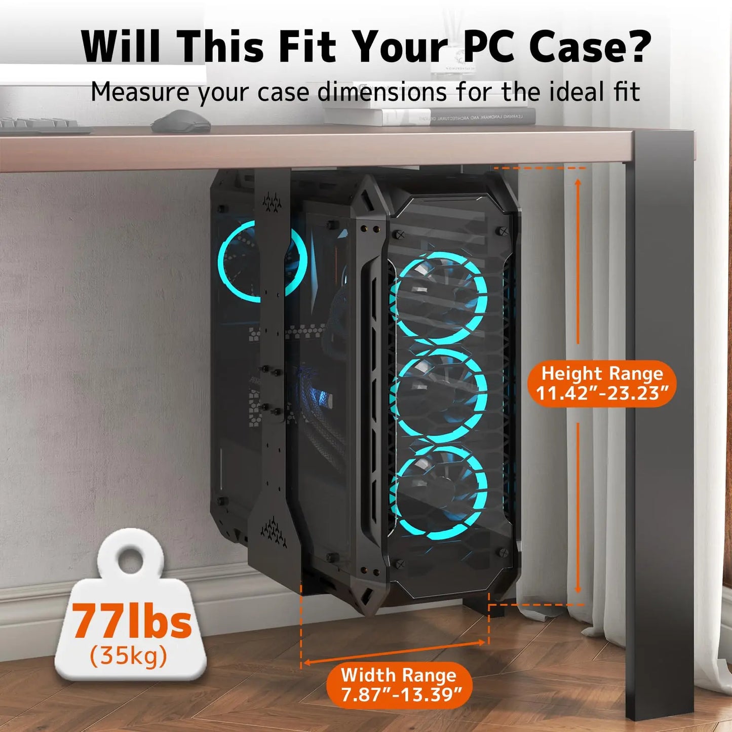 PUTORSEN Under Desk PC Mount, 7.9-13.4’’ Width Adjustable Computer Tower Stand, up to 77 lbs, with Protective Mats, for Mid/Mini-Tower Case in Office,Gaming, Laboratory and Home PUTORSEN