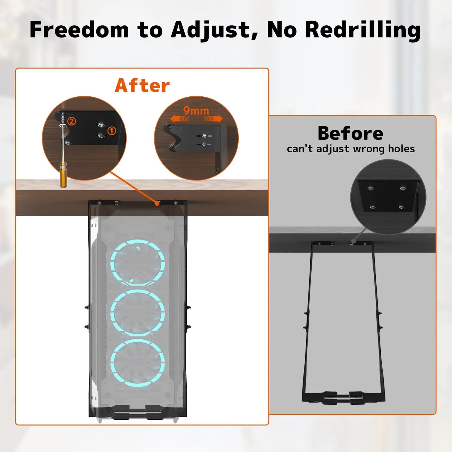 PUTORSEN Under Desk PC Mount, 7.9-13.4’’ Width Adjustable Computer Tower Stand, up to 77 lbs, with Protective Mats, for Mid/Mini-Tower Case in Office,Gaming, Laboratory and Home PUTORSEN