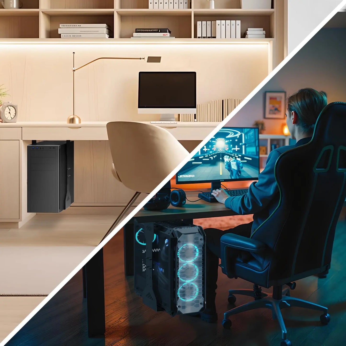 PUTORSEN Under Desk PC Mount, 7.9-13.4’’ Width Adjustable Computer Tower Stand, up to 77 lbs, with Protective Mats, for Mid/Mini-Tower Case in Office,Gaming, Laboratory and Home PUTORSEN