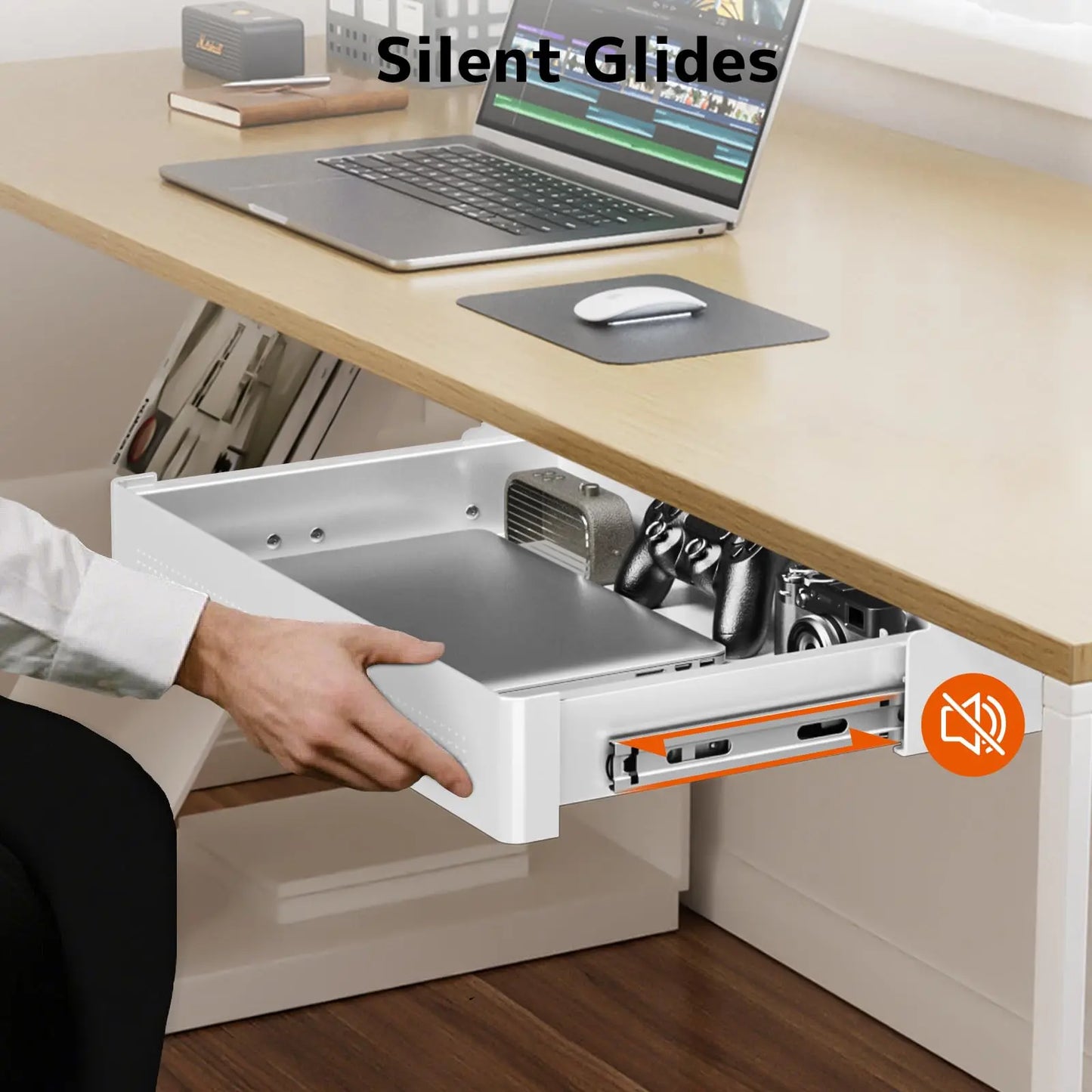 PUTORSEN Under Desk Storage Drawer 15.7" Wide - Smooth Slide Out Organizer for Standing Desk & Home Office,Max Load 17.6 lbs PUTORSEN