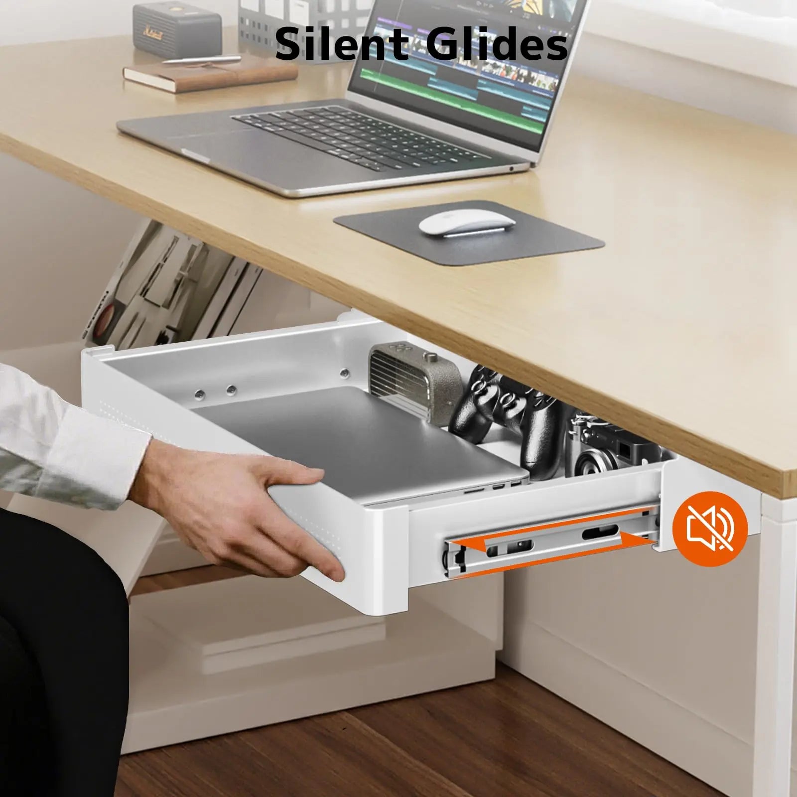 PUTORSEN Under Desk Storage Drawer 15.7" Wide - Smooth Slide Out Organizer for Standing Desk & Home Office,Max Load 17.6 lbs PUTORSEN