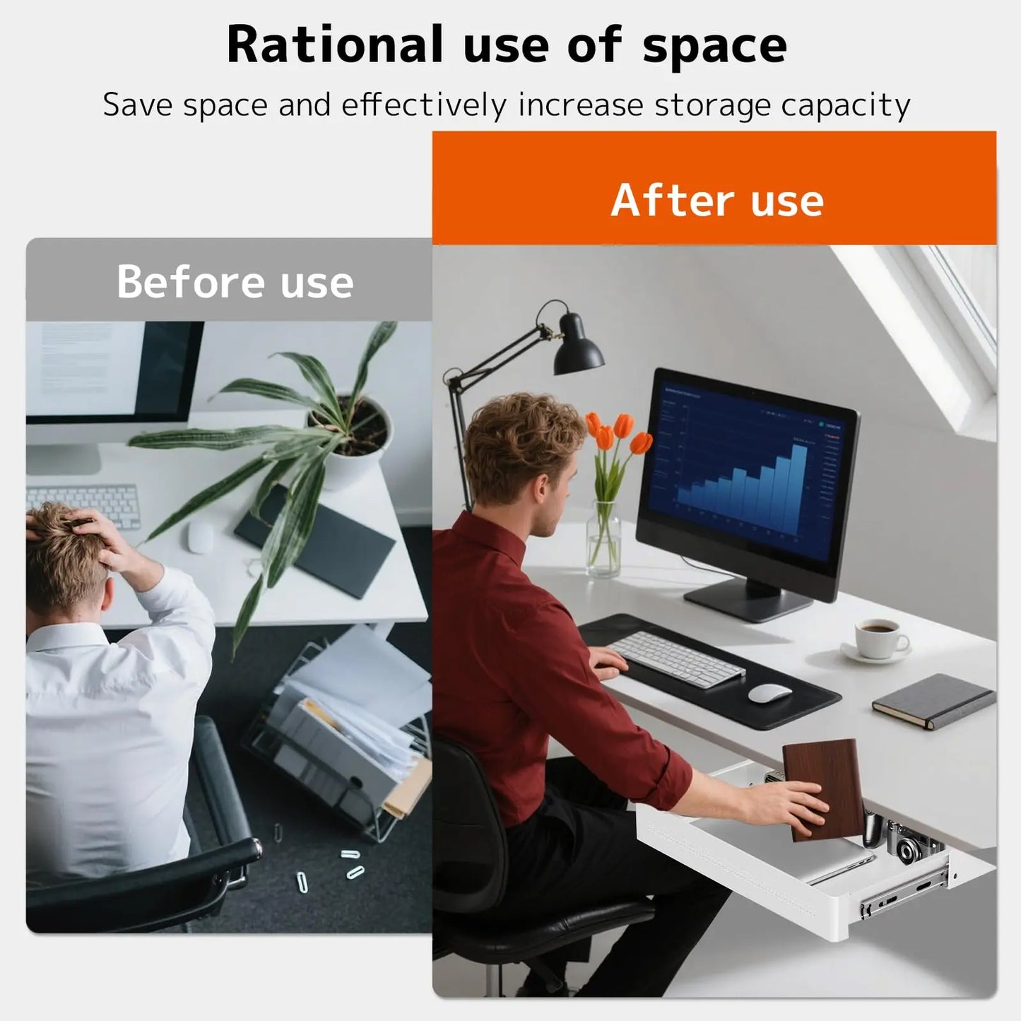 PUTORSEN Under Desk Storage Drawer 15.7" Wide - Smooth Slide Out Organizer for Standing Desk & Home Office,Max Load 17.6 lbs PUTORSEN