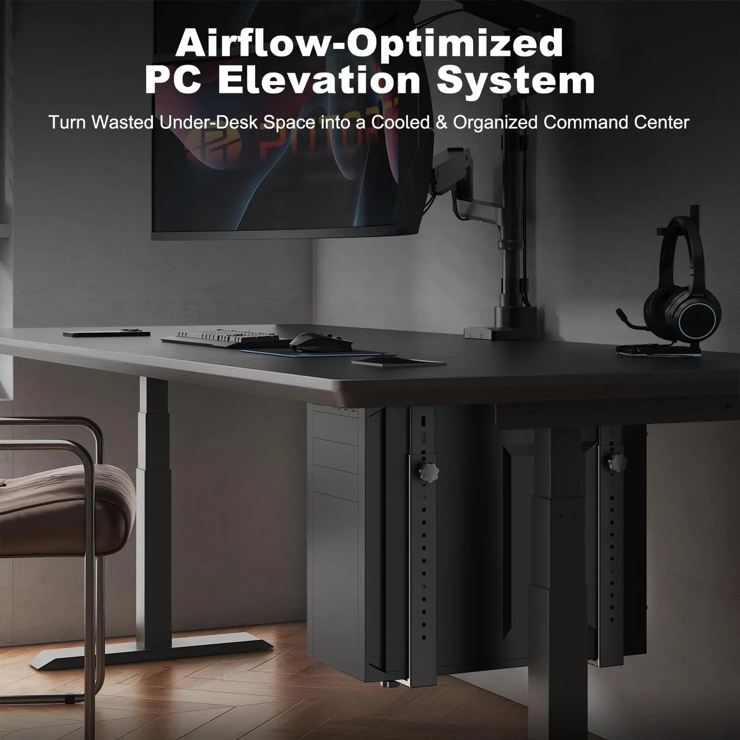 PUTORSEN Under-desk PC holder for computer case - up to 35 kg load capacity, space-saving, universal and stable desktop mounting PUTORSEN