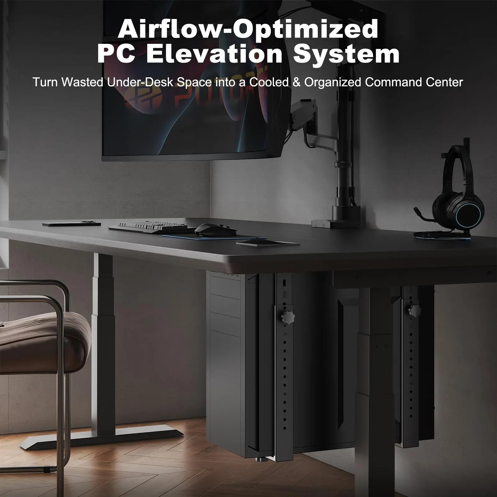 PUTORSEN Under-desk PC holder for computer case - up to 35 kg load capacity, space-saving, universal and stable desktop mounting PUTORSEN