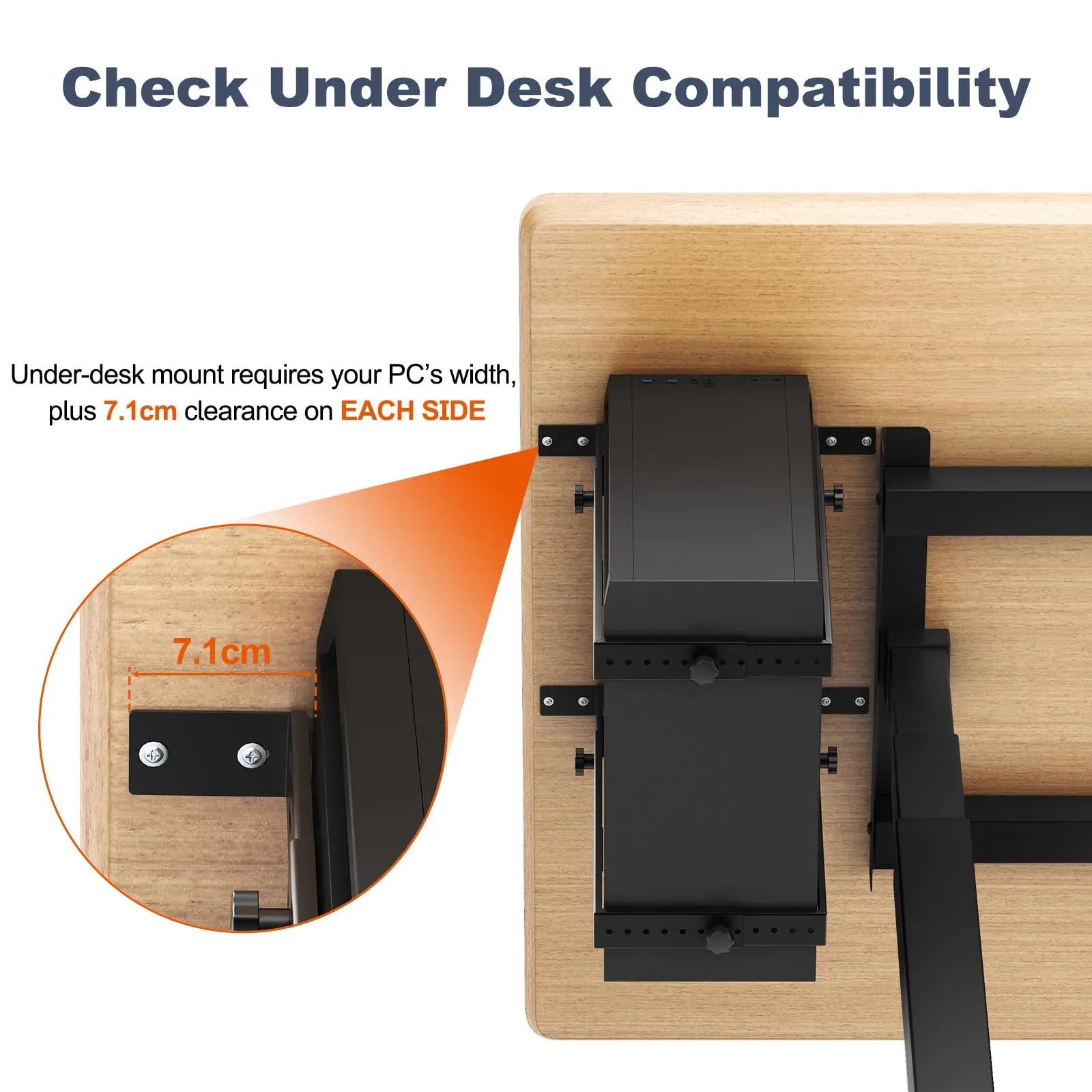 PUTORSEN Under-desk PC holder for computer case - up to 35 kg load capacity, space-saving, universal and stable desktop mounting PUTORSEN
