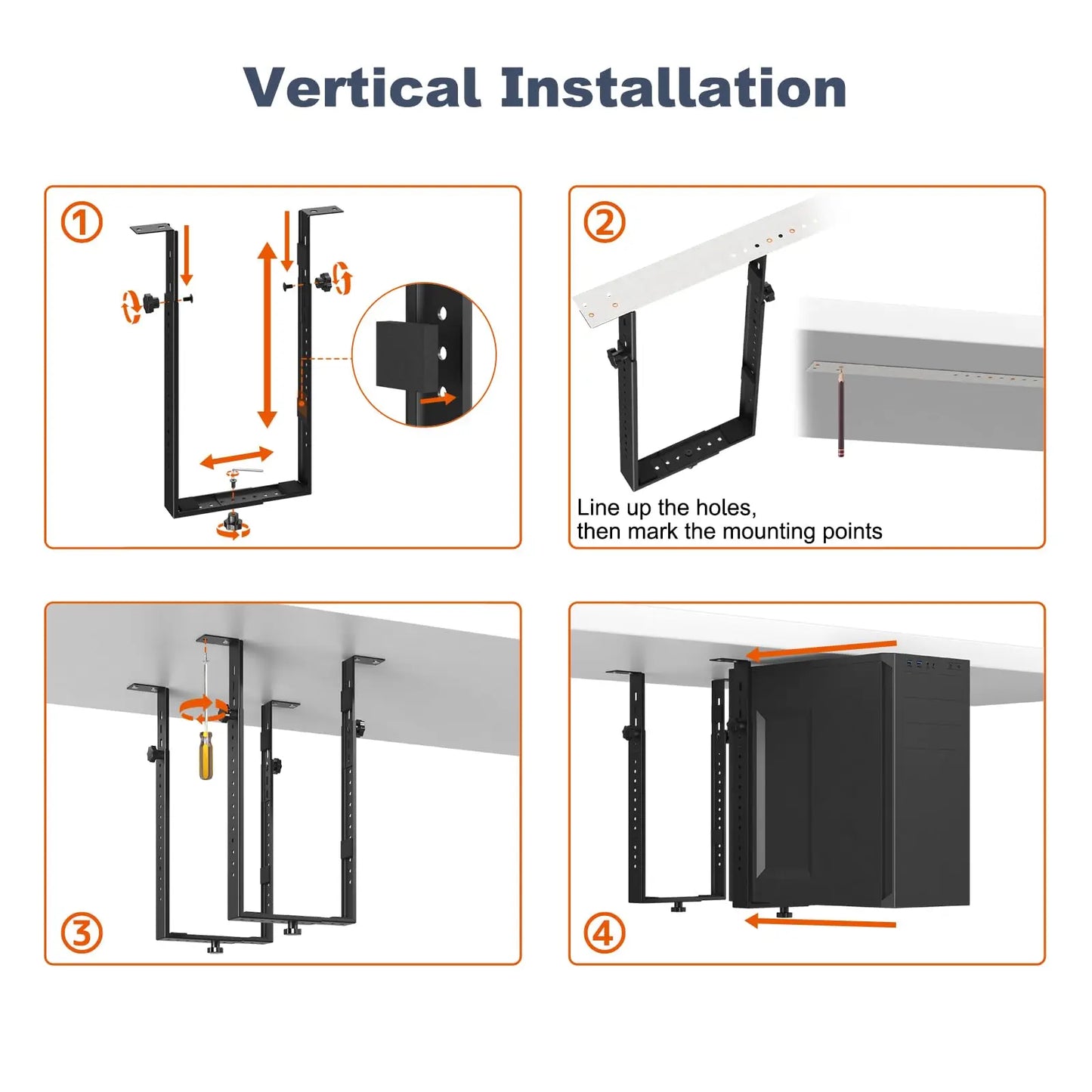 PUTORSEN Under-desk PC holder for computer case - up to 35 kg load capacity, space-saving, universal and stable desktop mounting PUTORSEN