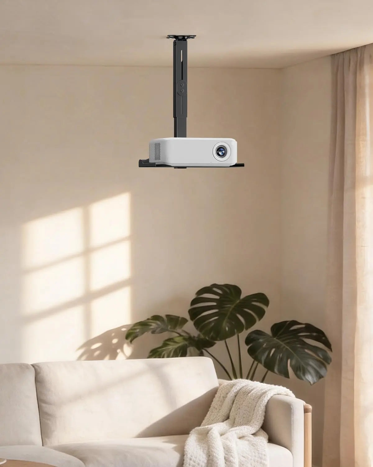 PUTORSEN Universal Projector Ceiling Mount with Tray & 360° Swivel Arm Built-in Cable Management, Fully Adjustable, No-Drill Installation, Supports up to 22 lbs, for Home Theater & Office, Black PUTORSEN