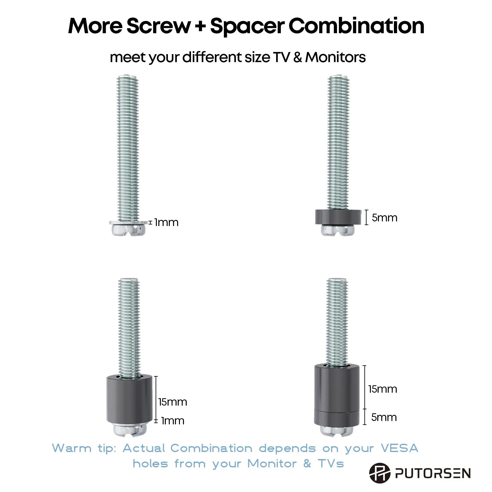 PUTORSEN Universal TV Bracket Screws Set for Most TVs Up to 90 inches PUTORSEN