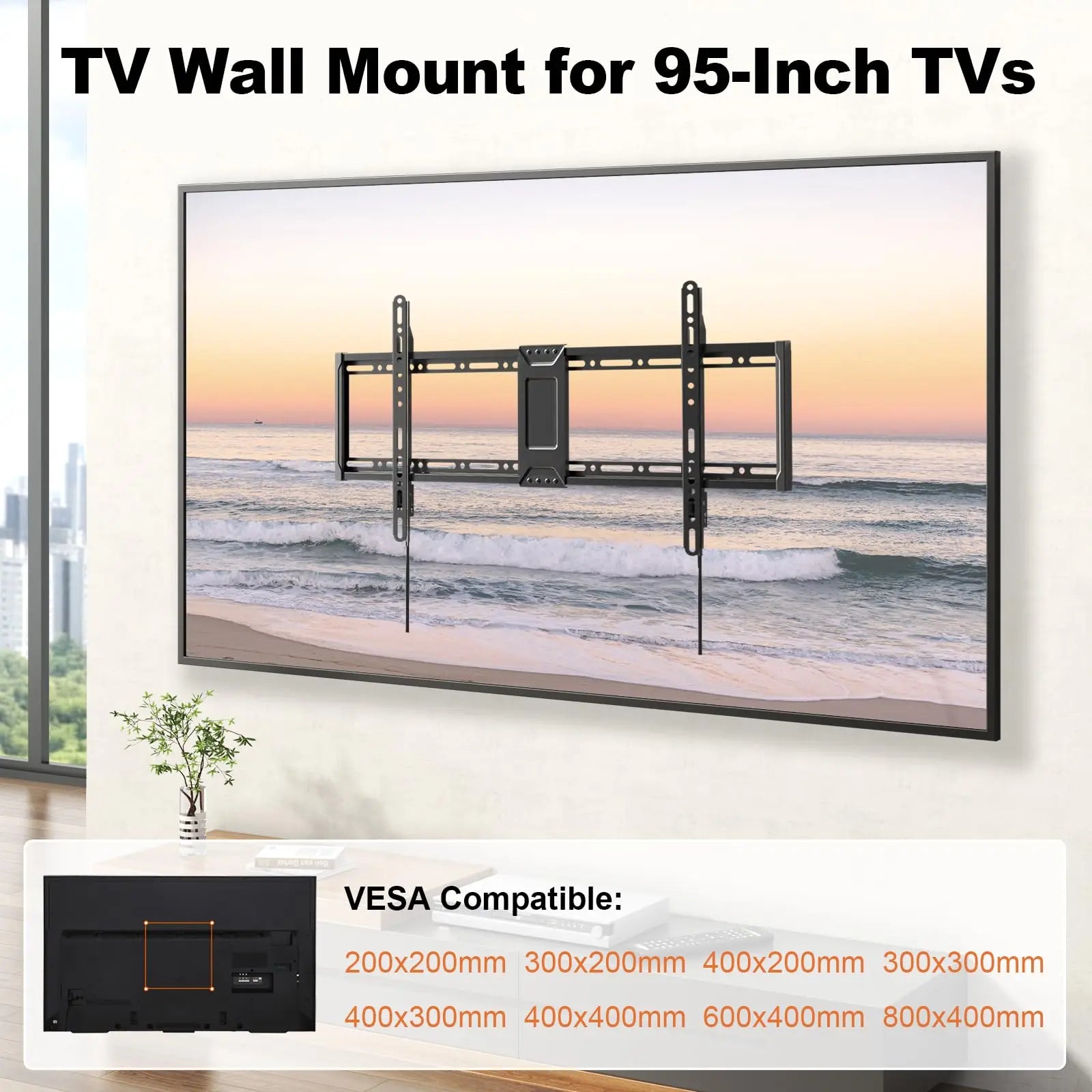 PUTORSEN Universal TV Wall Mount Ultra Slim for 43-95 Inch TVs - Tiltable TV Mount up to 75 kg, Max VESA 800 x 400 mm PUTORSEN