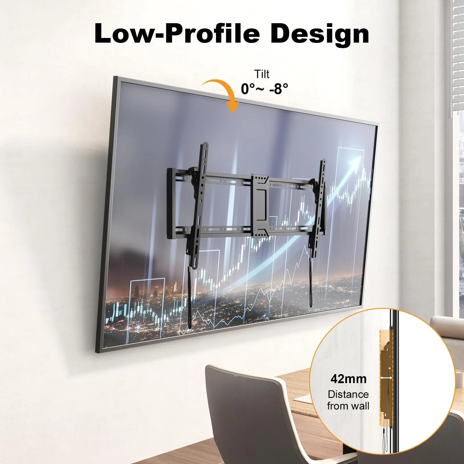PUTORSEN Universal TV Wall Mount Ultra Slim for 43-95 Inch TVs - Tiltable TV Mount up to 75 kg, Max VESA 800 x 400 mm PUTORSEN